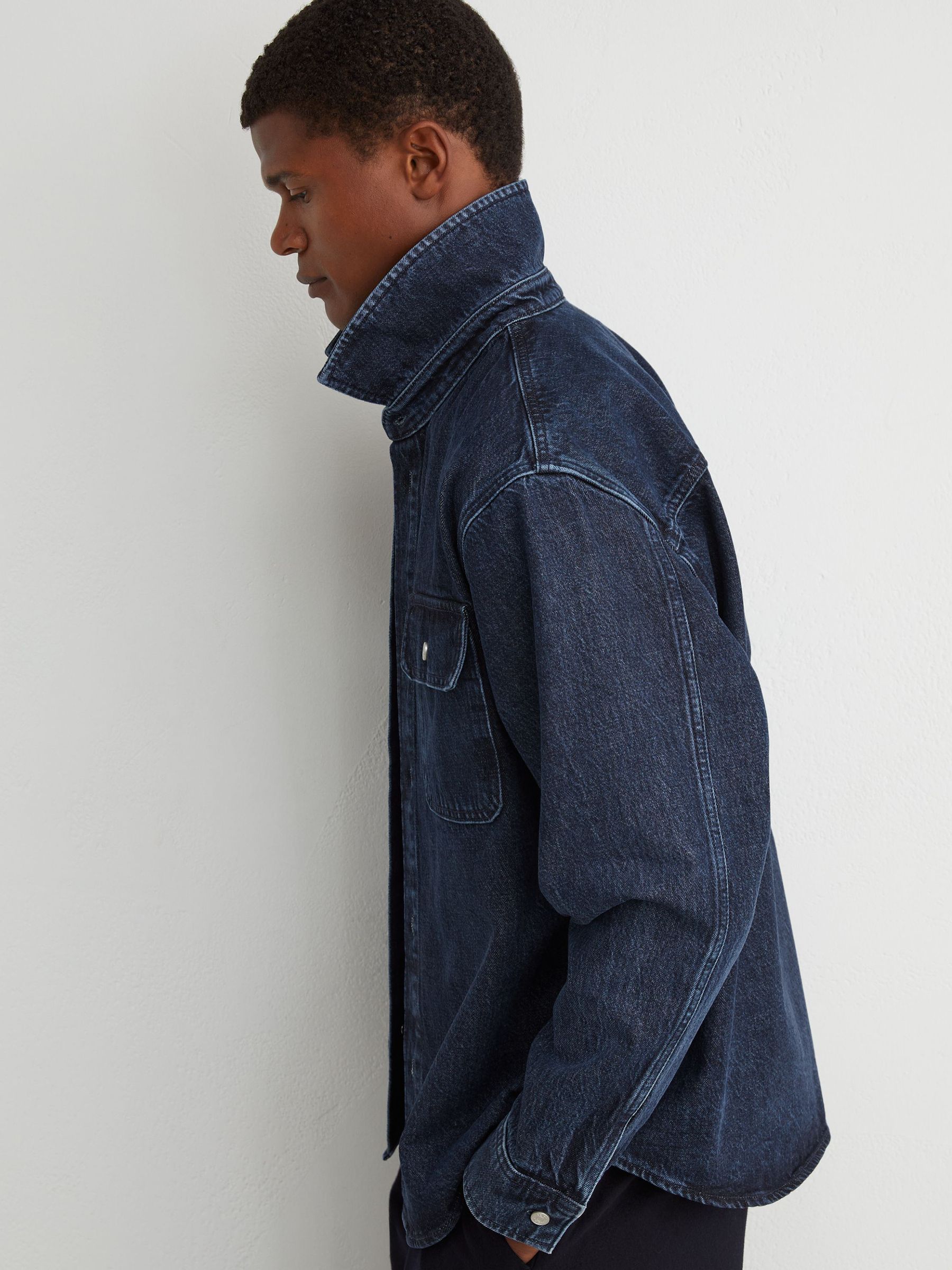 Twin-Pocket Rigid-Denim Jacket in Dark Blue - Image 3 of 7