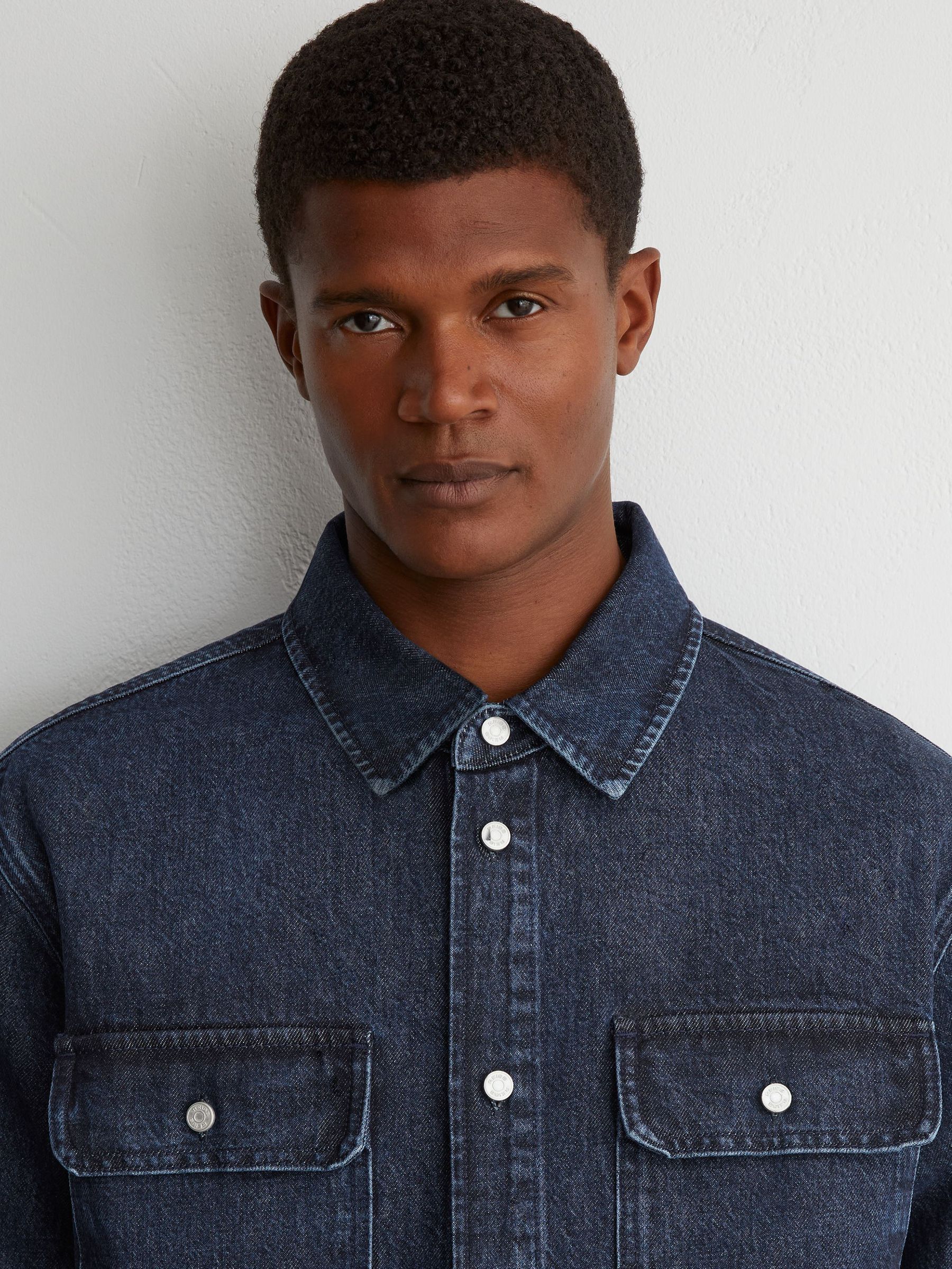 Twin-Pocket Rigid-Denim Jacket in Dark Blue - Image 6 of 7