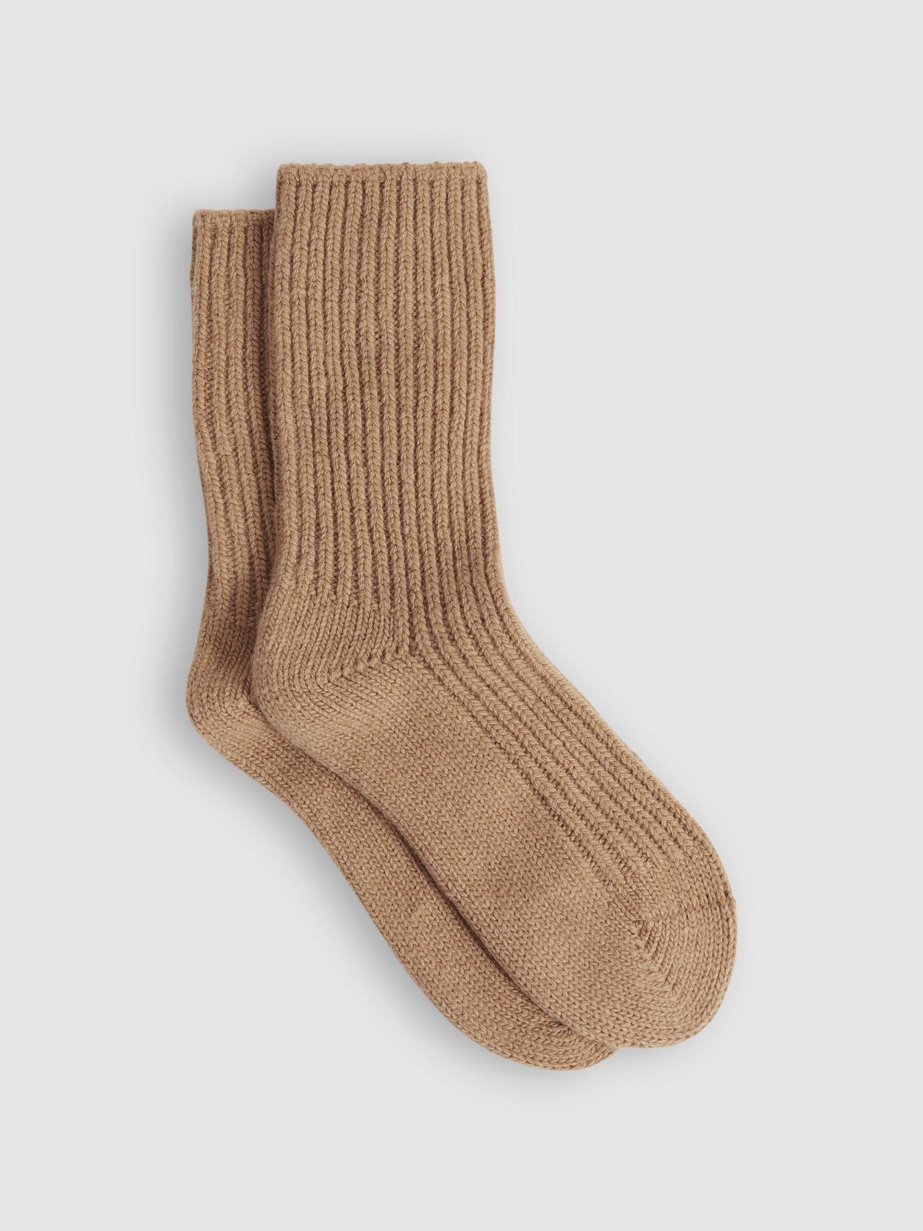 Wool Blend Ribbed Socks in Camel - Image 1 of 3