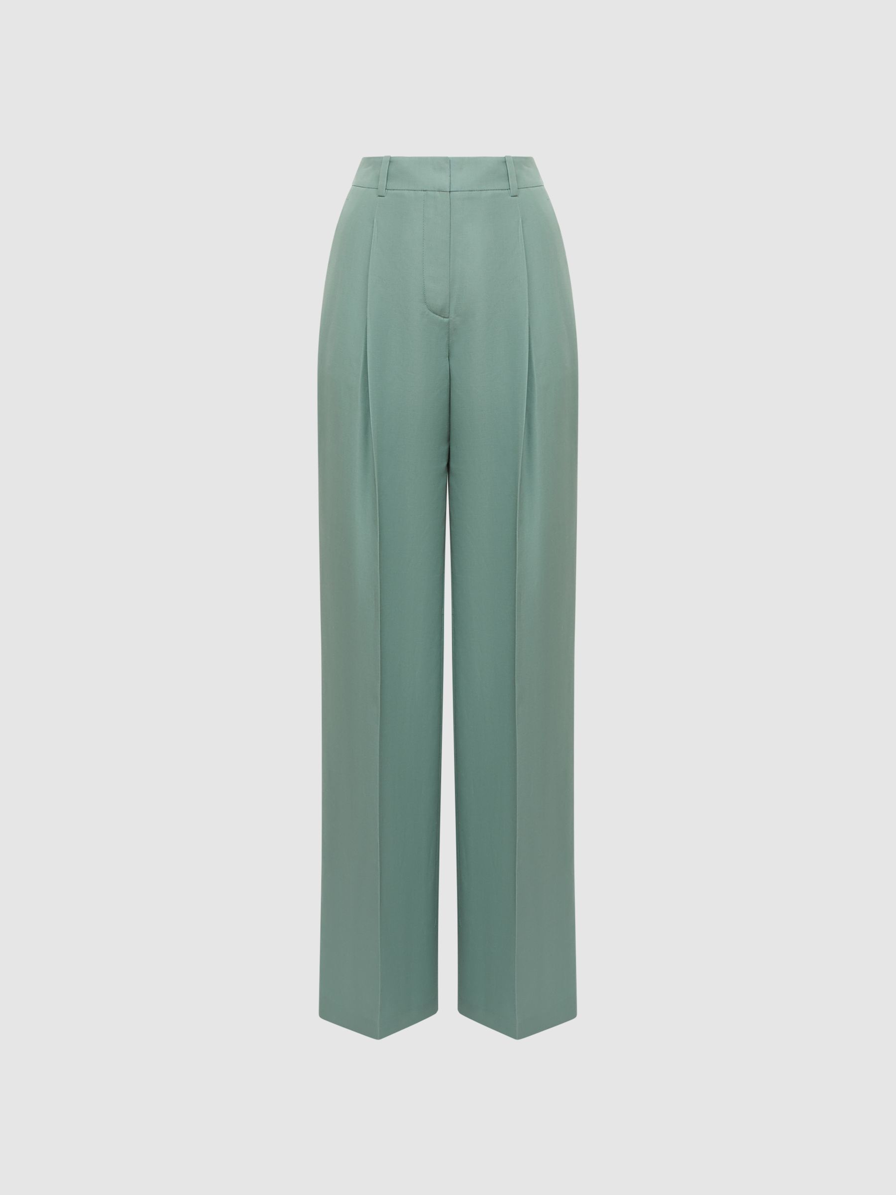 Linen Blend Wide Leg Trousers in Teal - Image 2 of 5