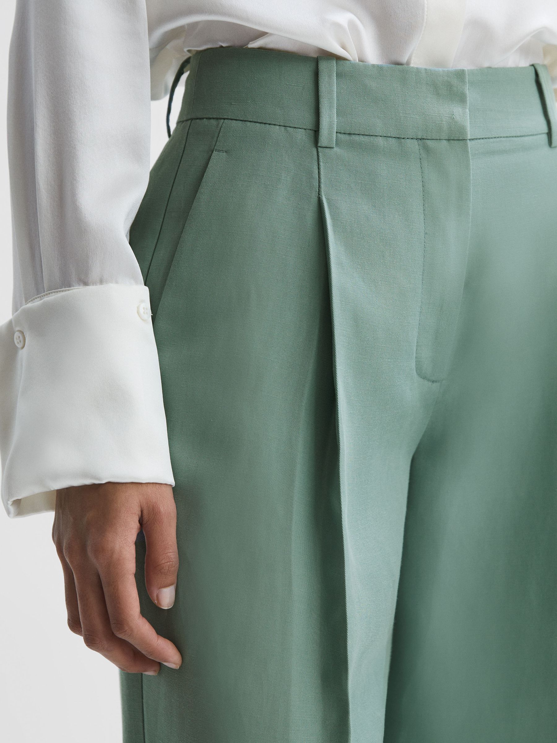 Linen Blend Wide Leg Trousers in Teal - Image 4 of 5