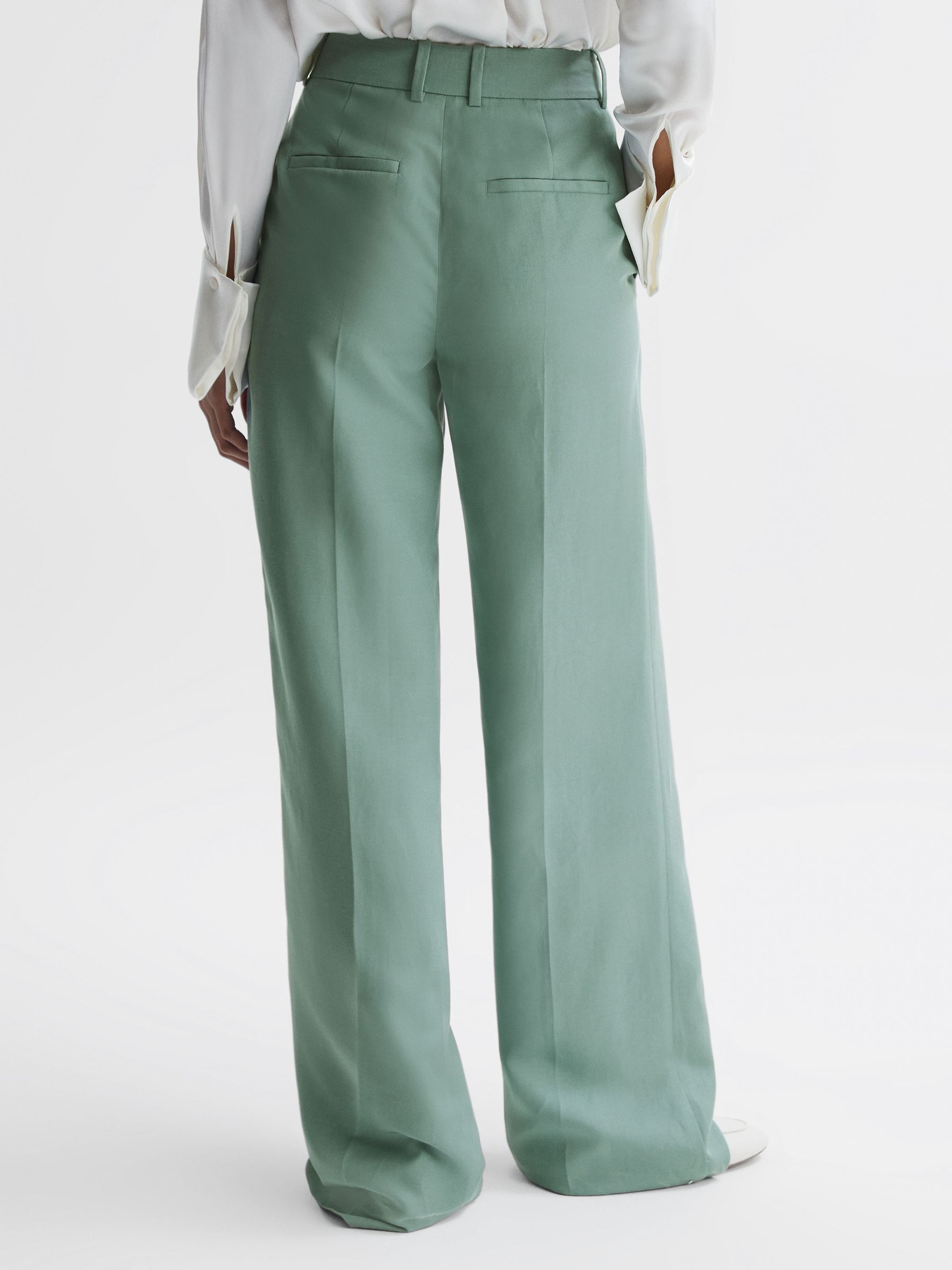 Linen Blend Wide Leg Trousers in Teal - Image 5 of 5