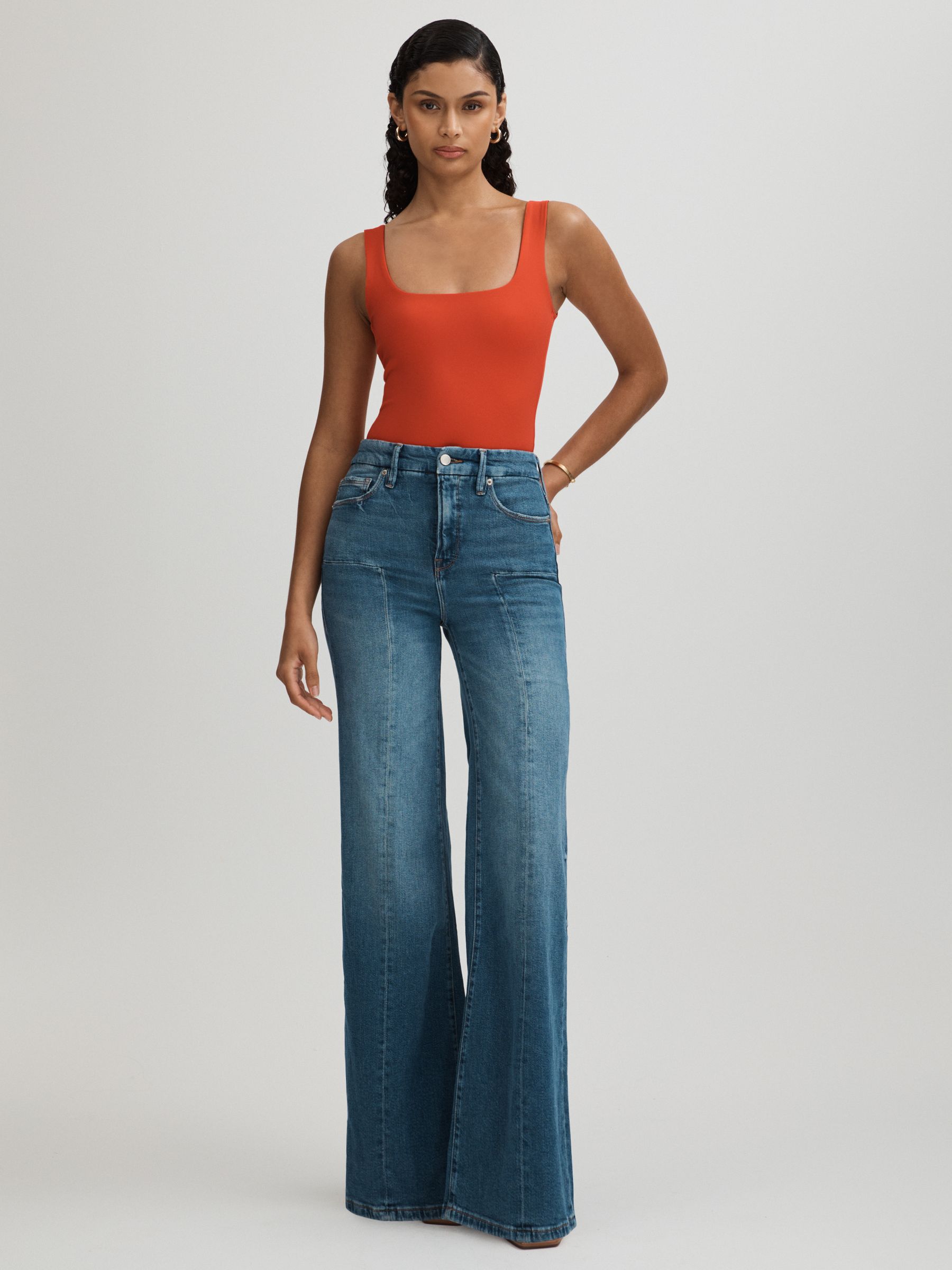 Good American Square Neck Thong Bodysuit in Red - Image 3 of 5