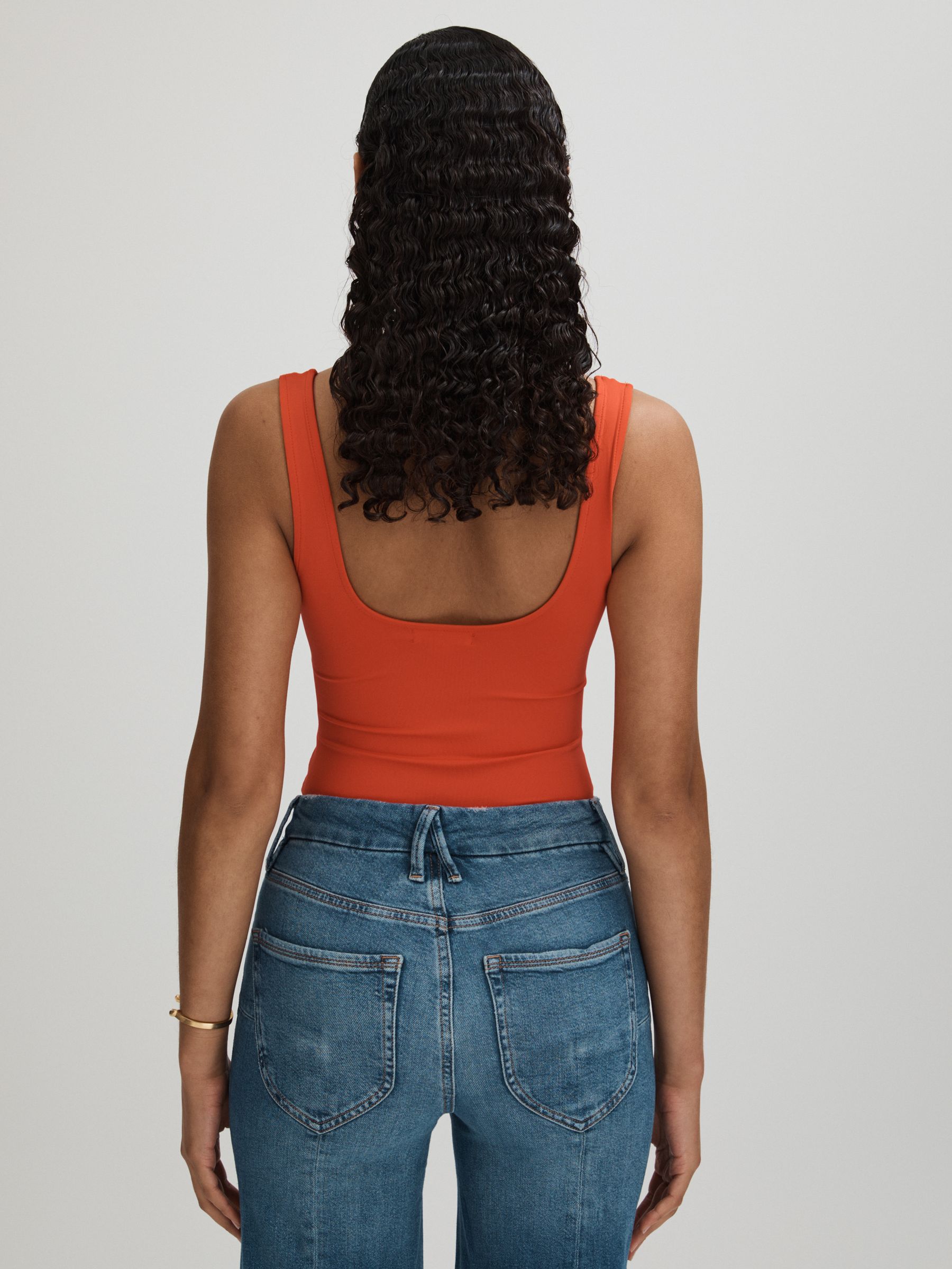 Good American Square Neck Thong Bodysuit in Red - Image 4 of 5