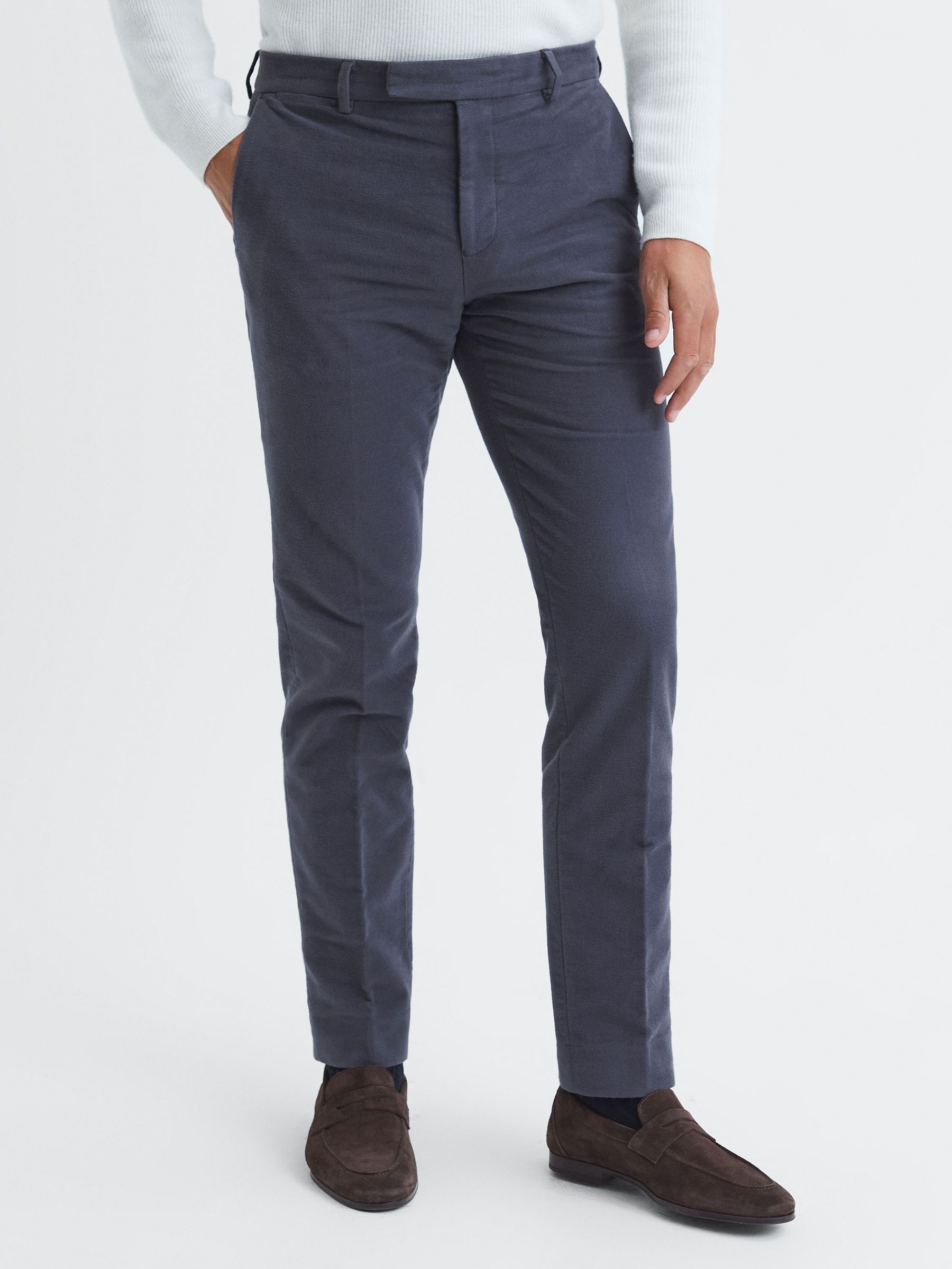 Reiss Slim Fit Moleskin Trousers in Airforce Blue REISS