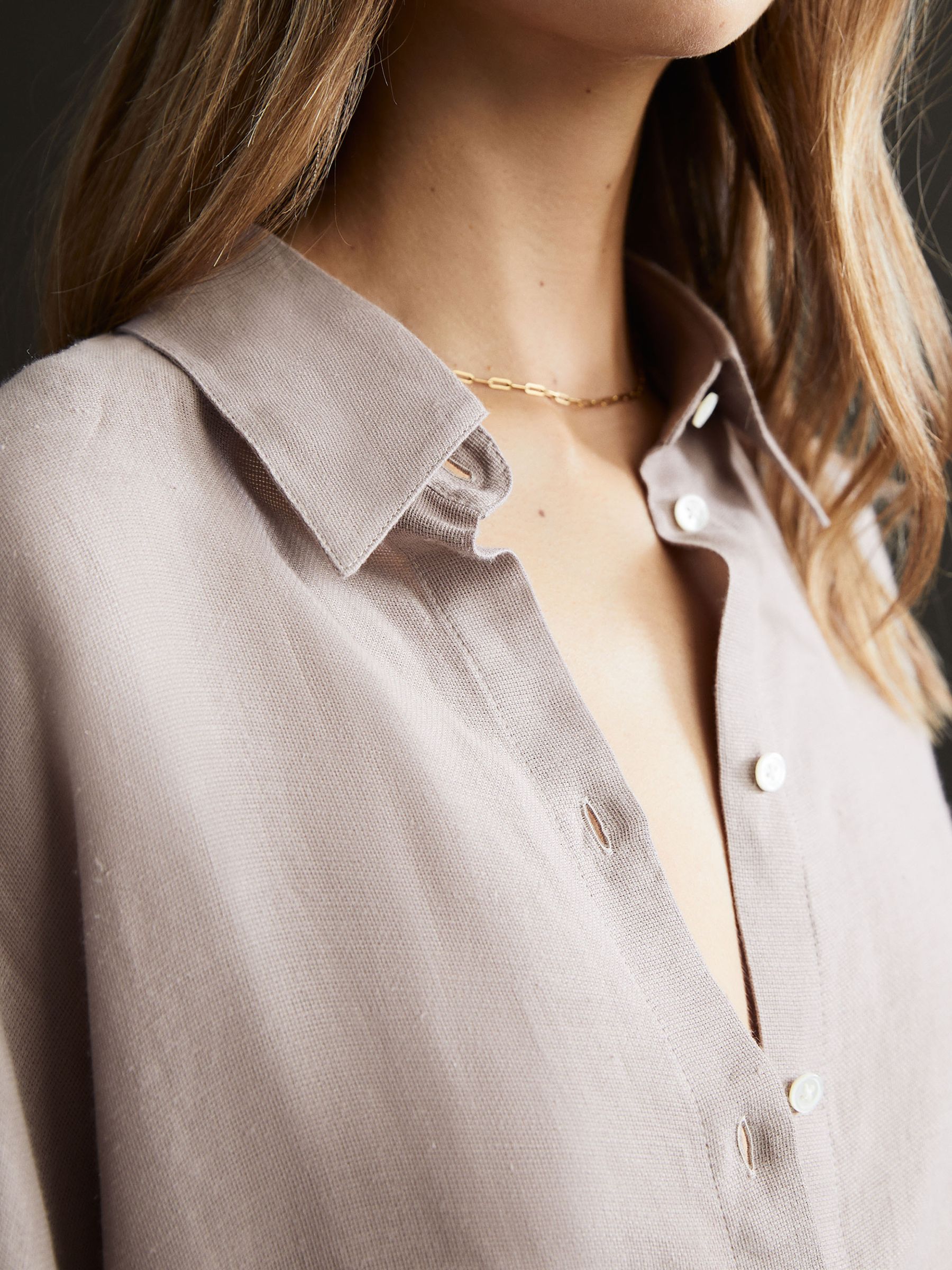 Oversized Long Sleeve Shirt in Taupe - Image 3 of 6