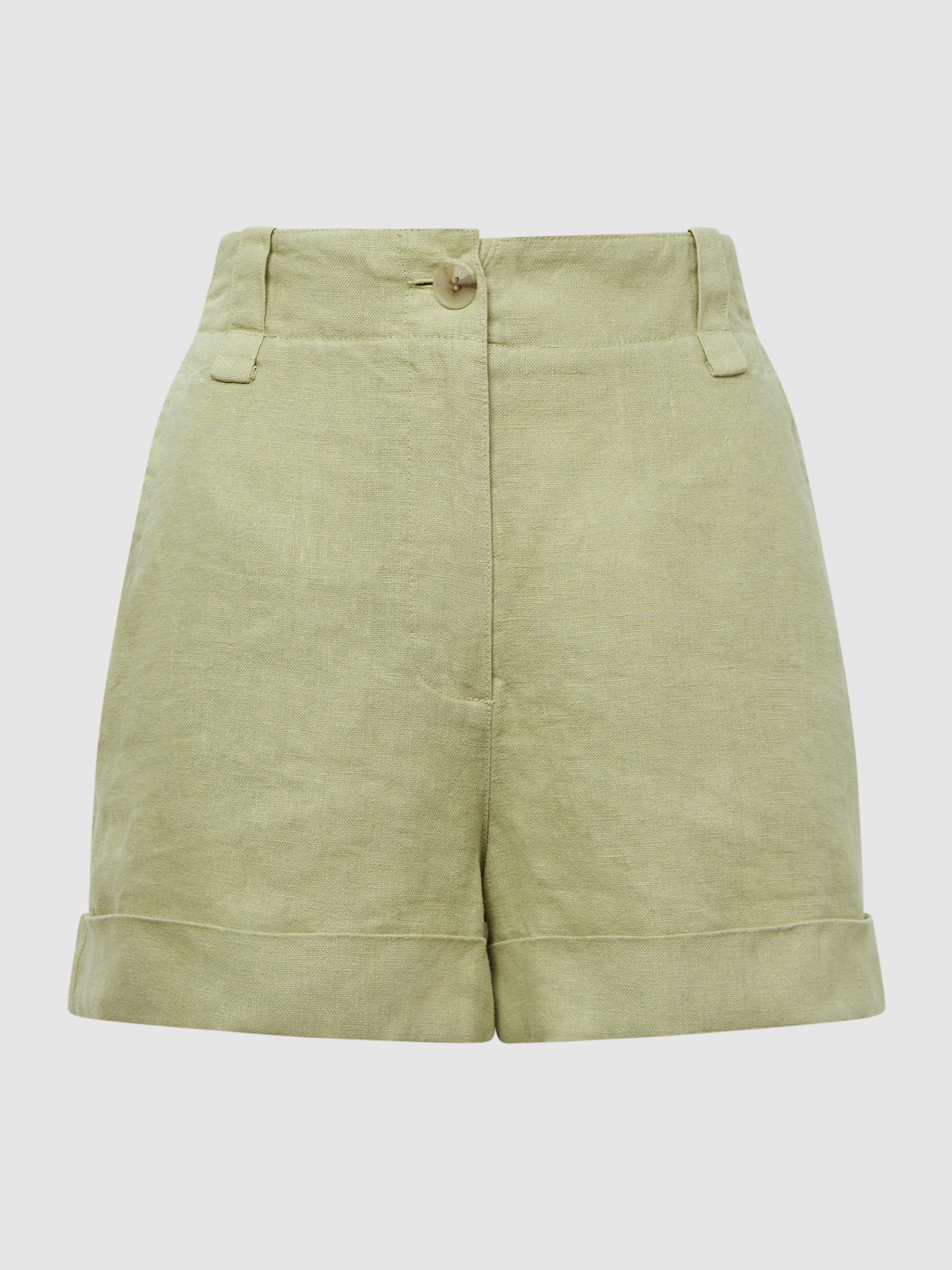 Linen High Rise Garment Dyed Shorts in Green - Image 2 of 4