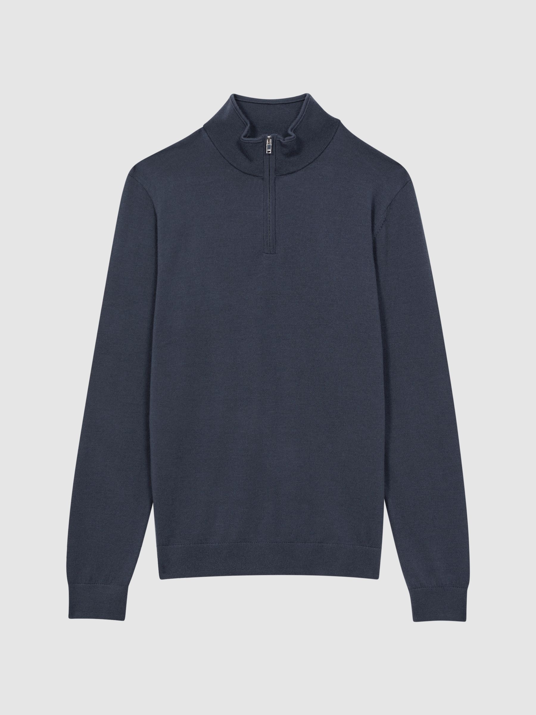 Merino Wool Half-Zip Funnel Neck Jumper in Eclipse Blue - Image 2 of 8