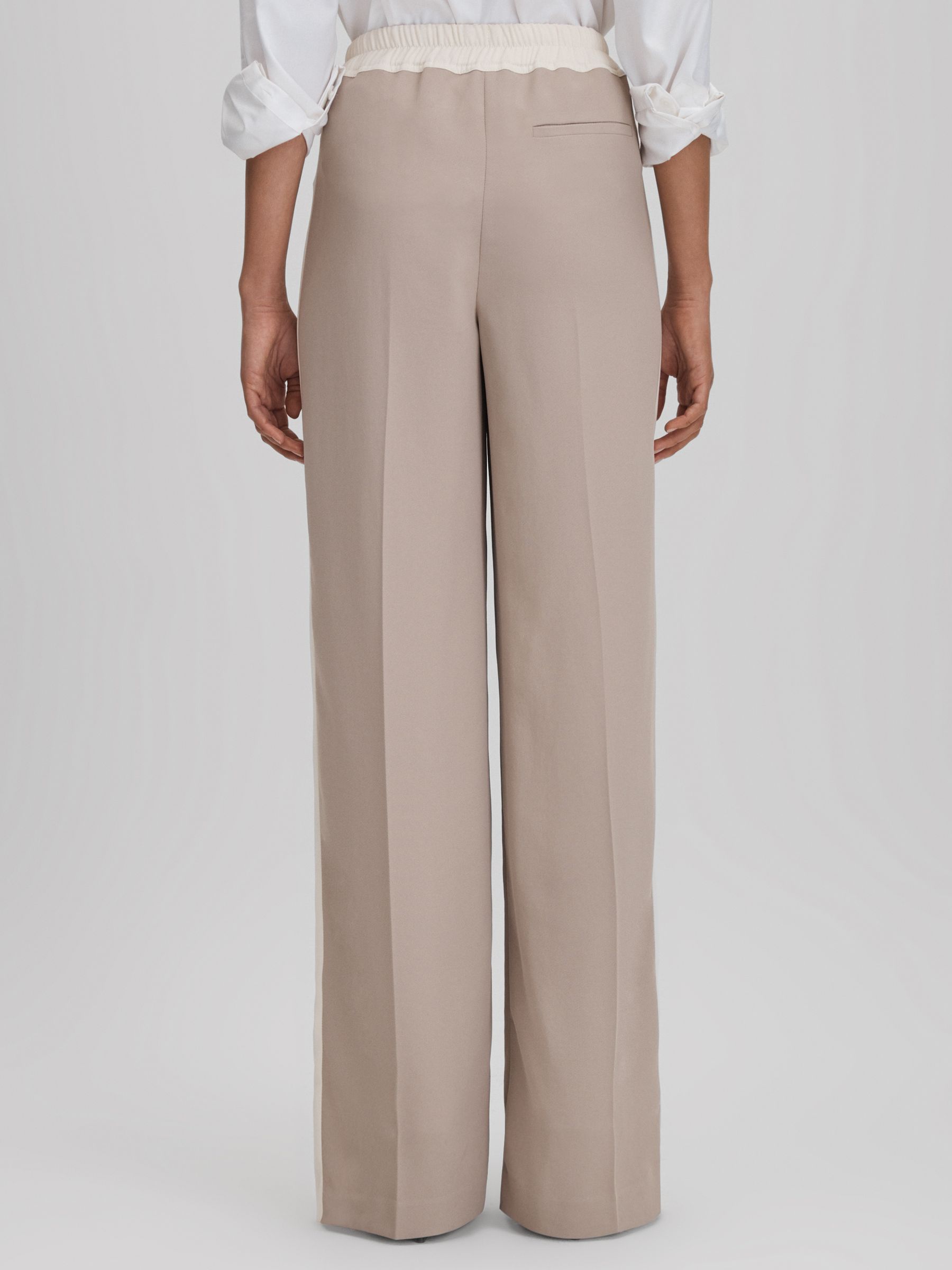 Wide Leg Contrast Stripe Drawstring Trousers in Mink Neutral - Image 5 of 6
