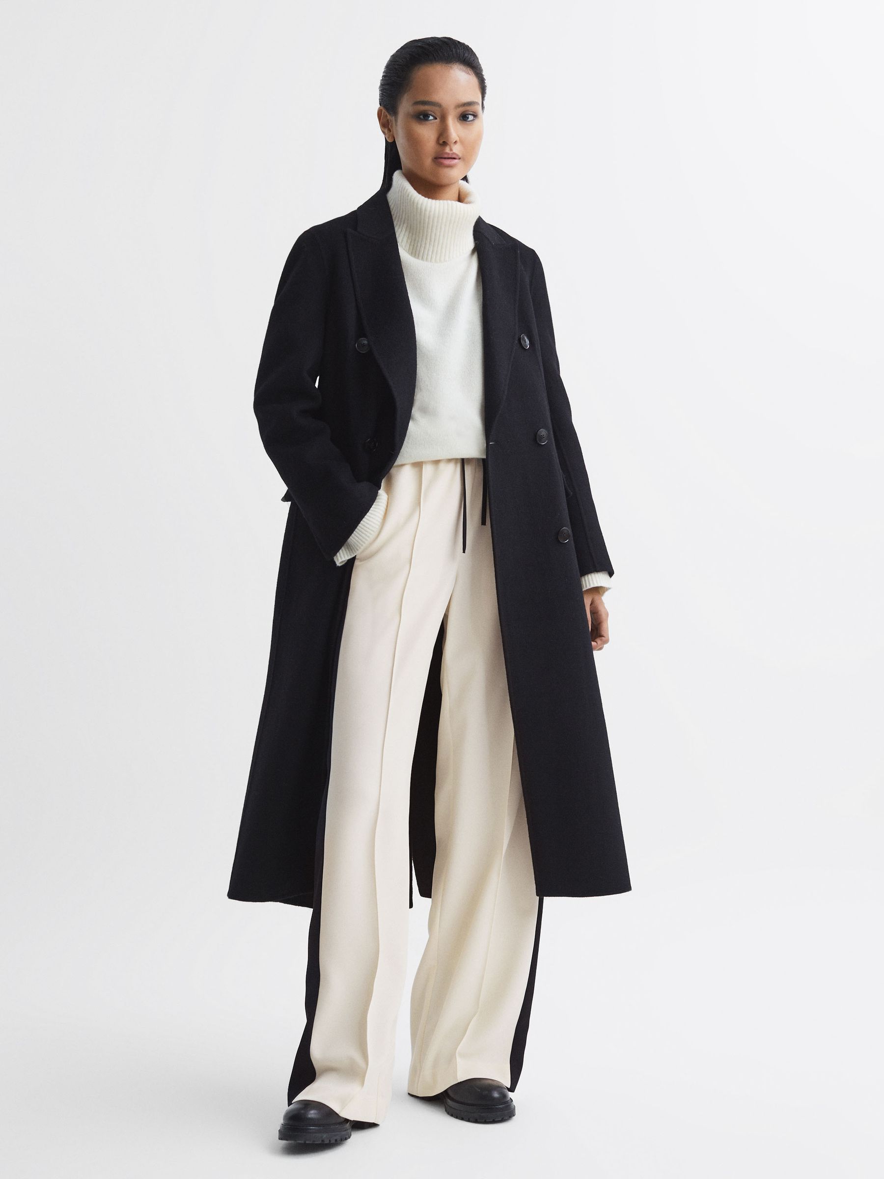 Wide Leg Contrast Stripe Drawstring Trousers in Cream - Image 6 of 7