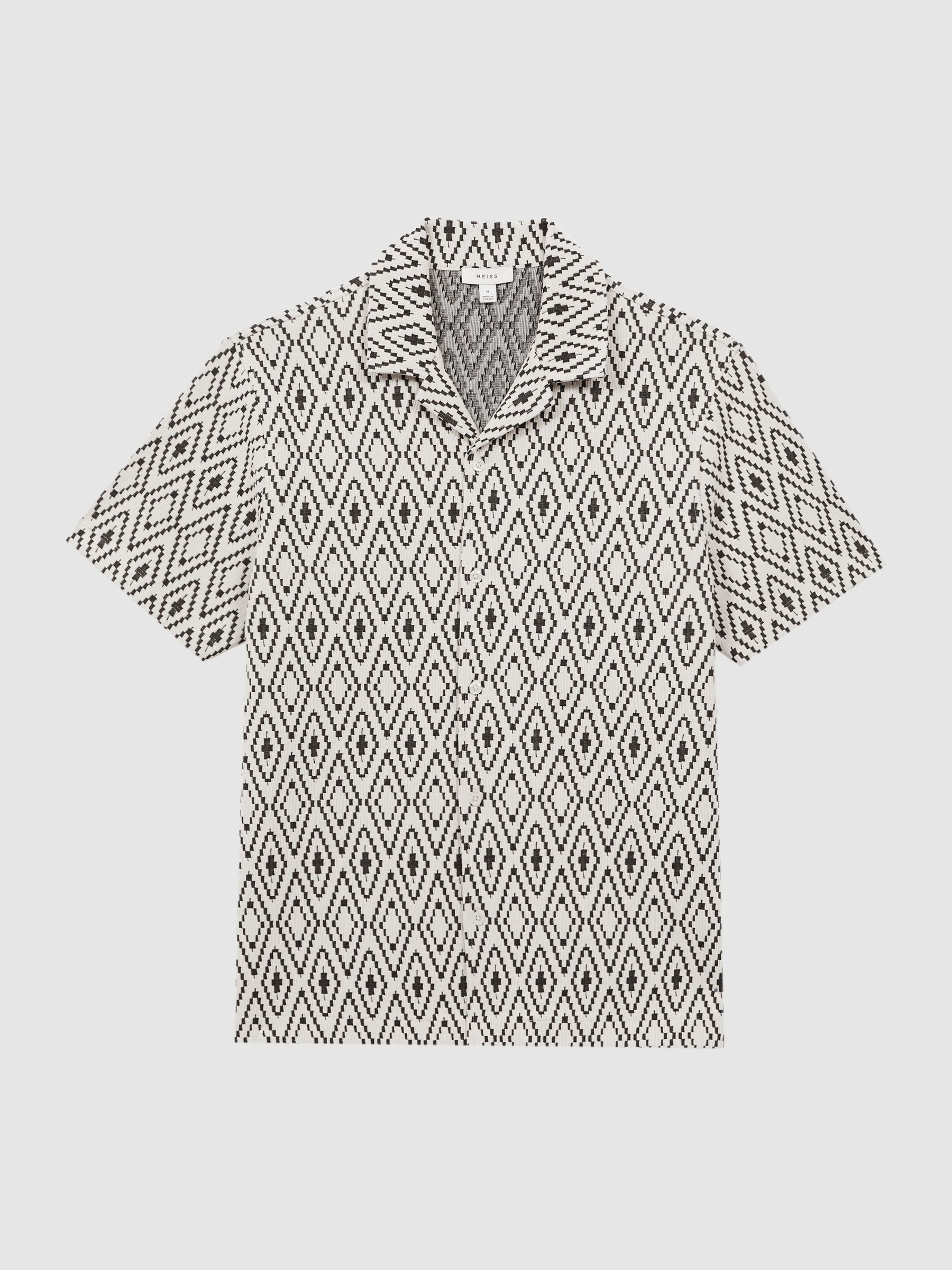 Jacquard Cuban Collar Shirt in White/Black - Image 2 of 5