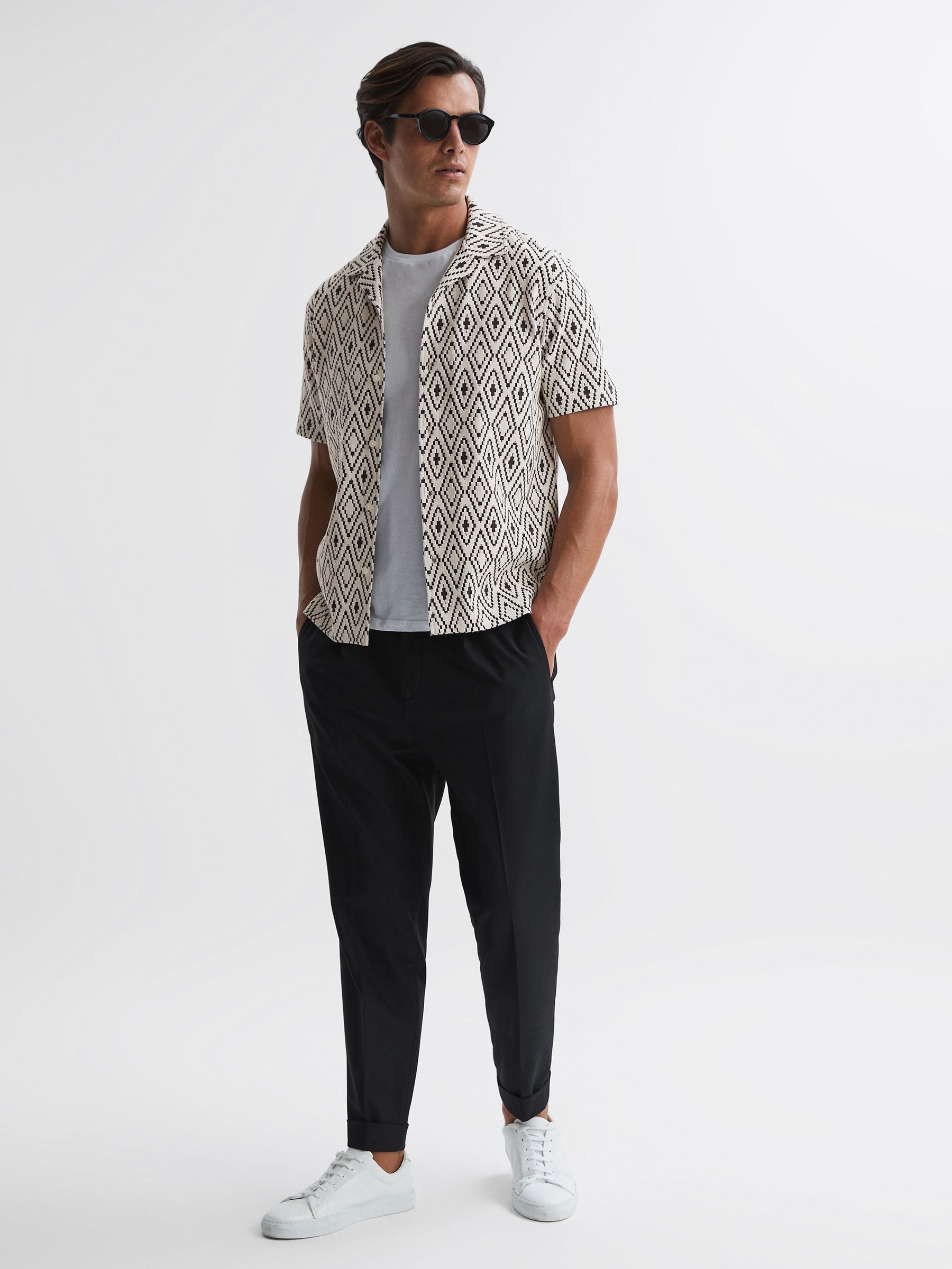 Jacquard Cuban Collar Shirt in White/Black - Image 3 of 5
