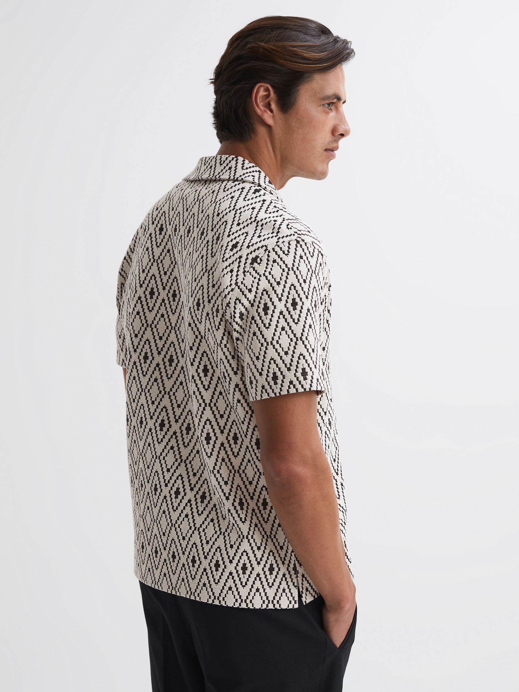 Jacquard Cuban Collar Shirt in White/Black - Image 5 of 5