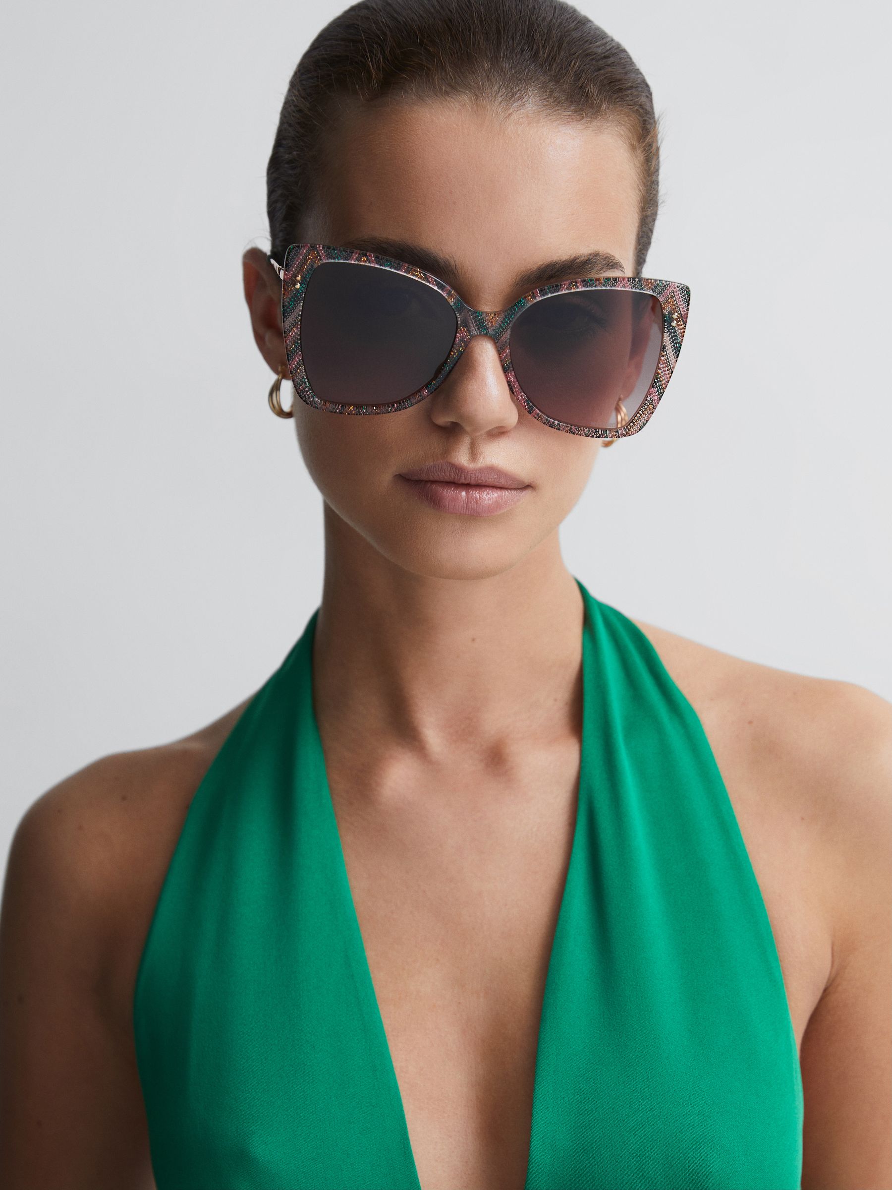 Missoni Eyewear Oversized Cat Eye Sunglasses in Pink/Green - Image 2 of 5