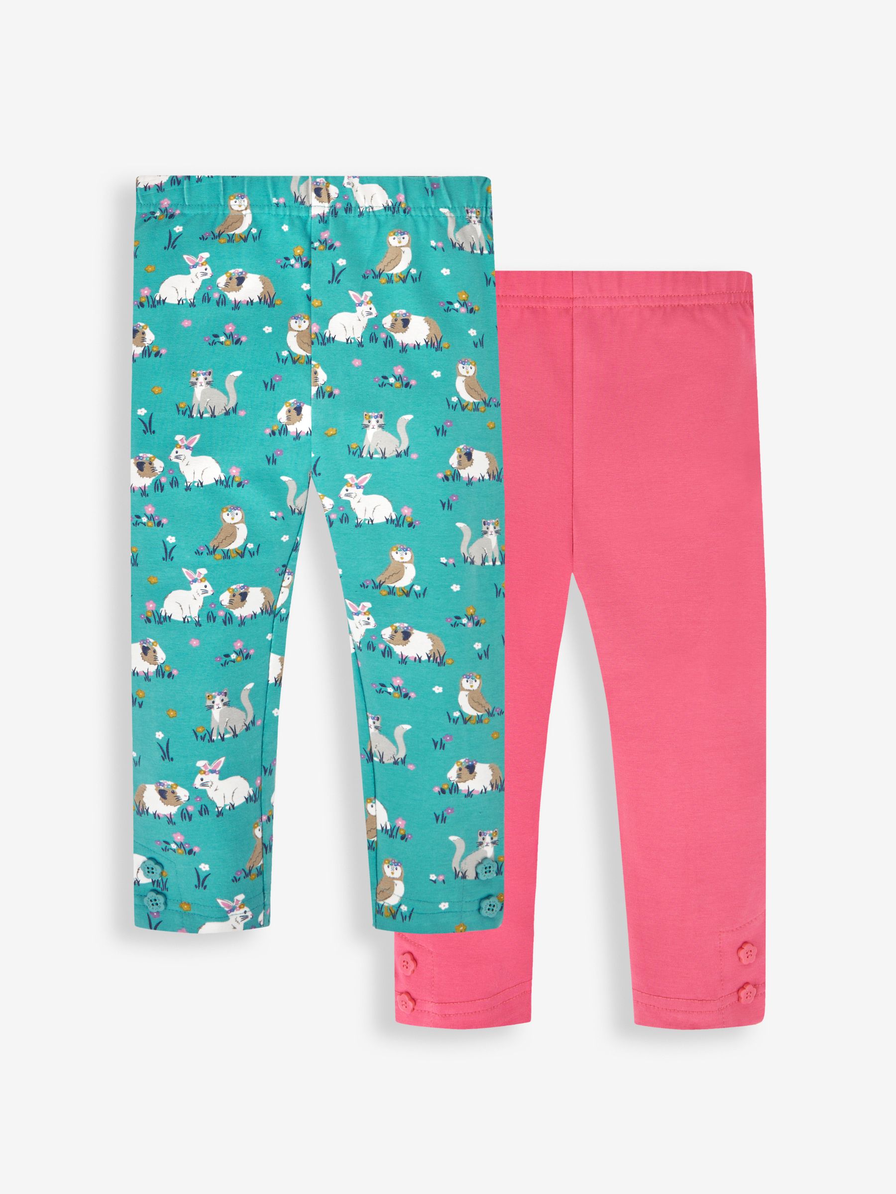 Duck Egg Green Animal Friends & Pink Girls' 2-Pack Leggings - Image 1 of 5