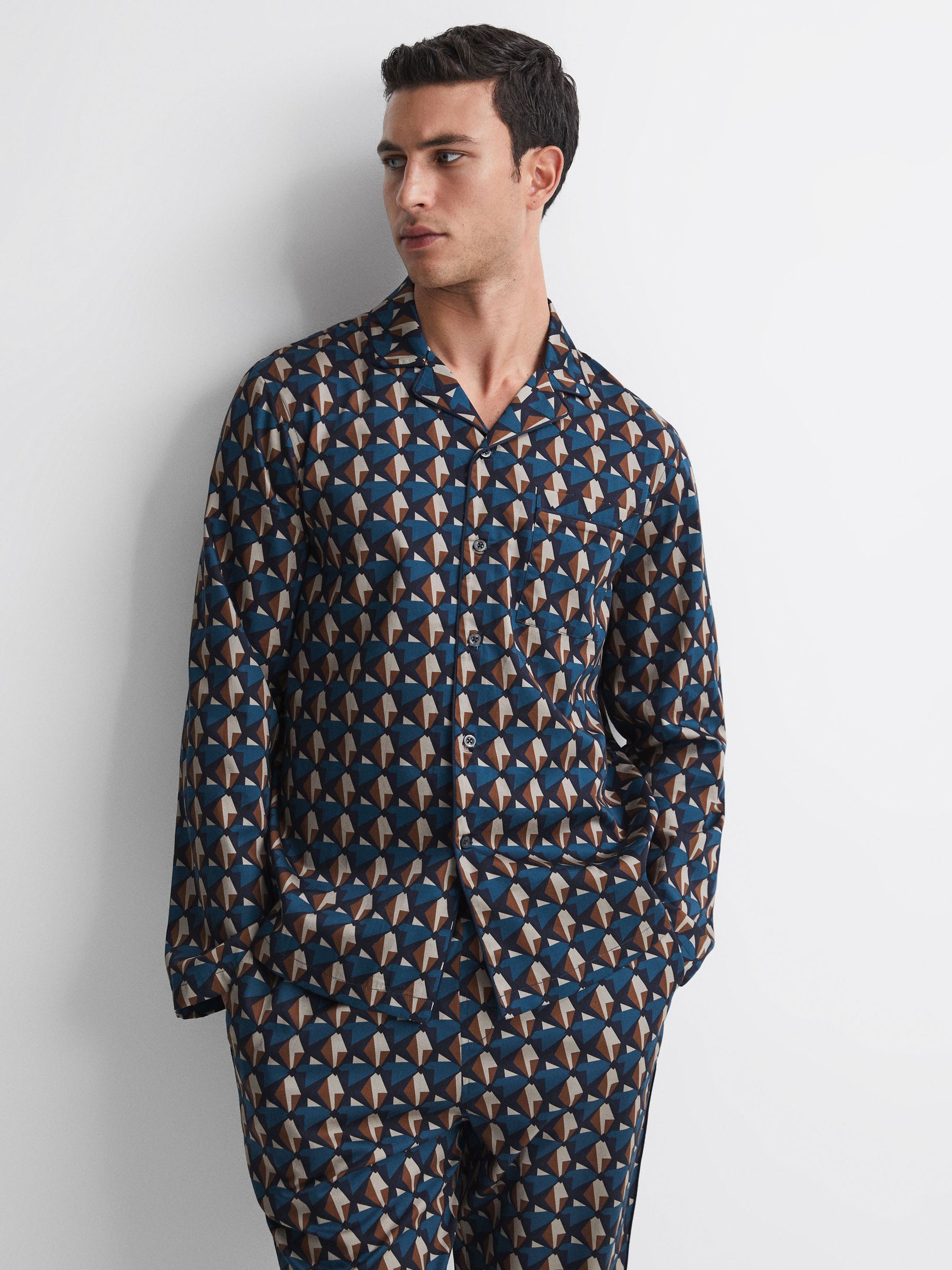 Cotton Printed Cuban Collar Pyjama Top in Multi - Image 1 of 4