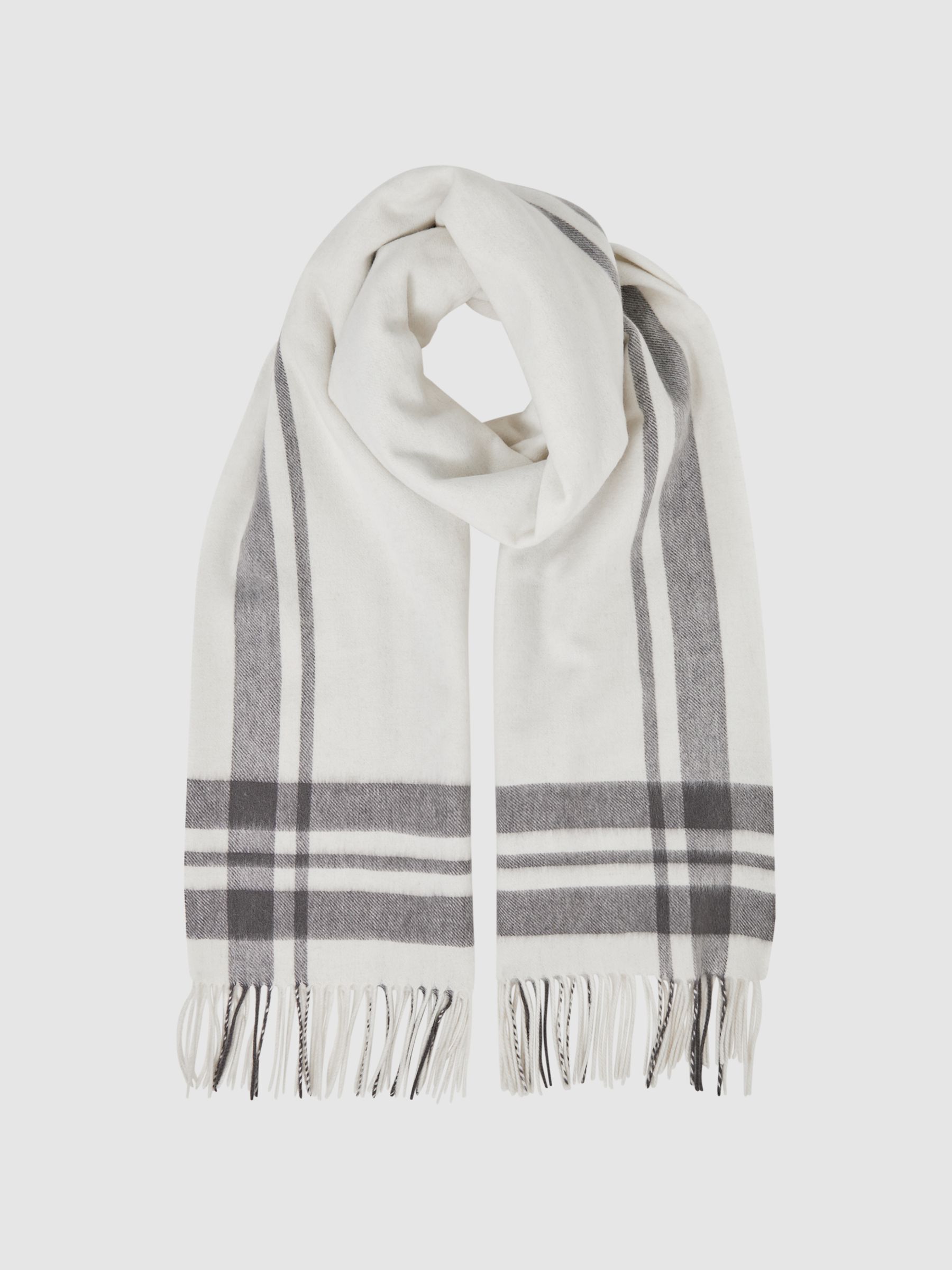 Lambswool Checked Scarf in Grey/Ecru - Image 3 of 4