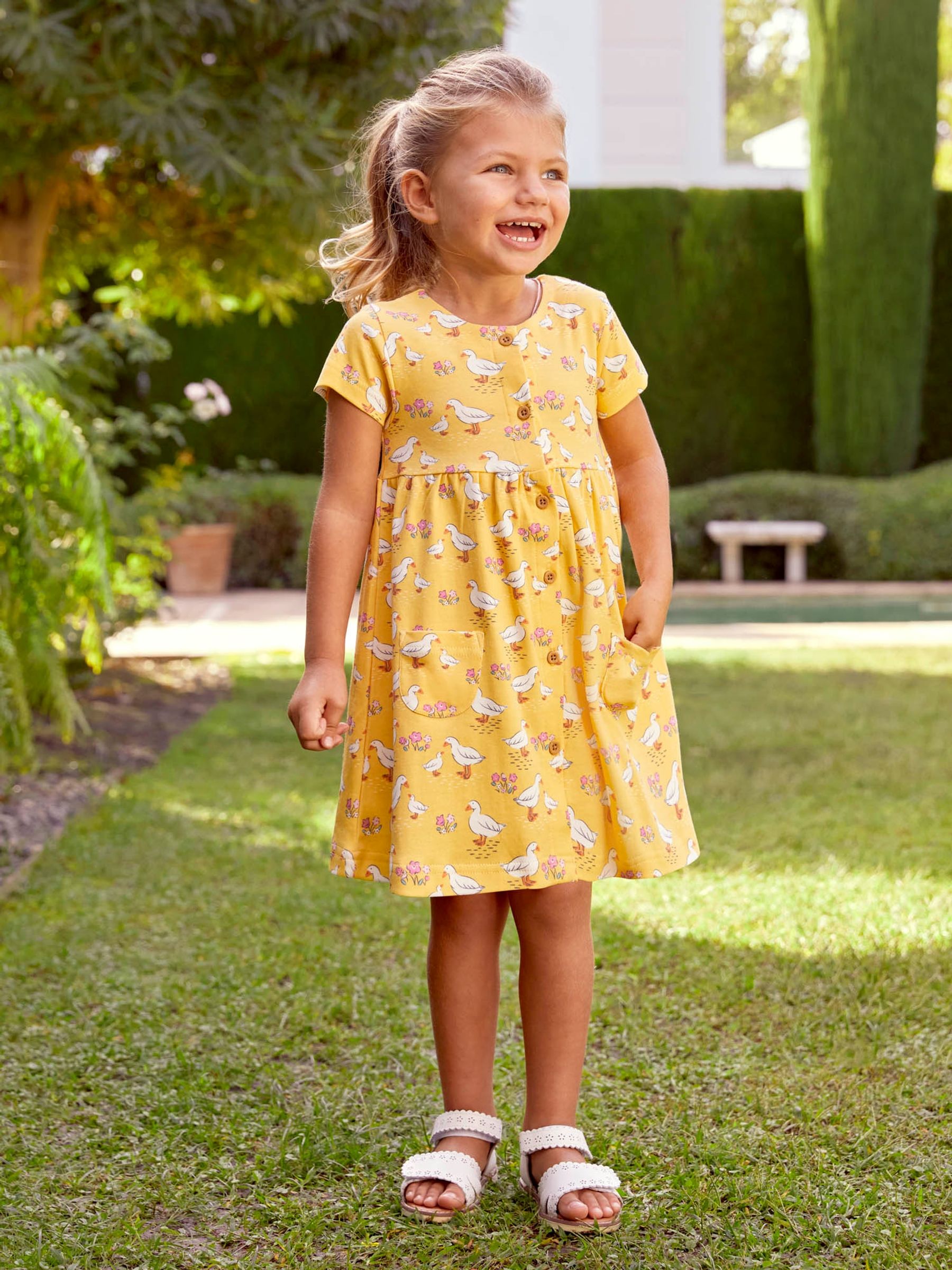 Yellow Duck Print With Pet In Pocket Button Through Dress - Image 1 of 5