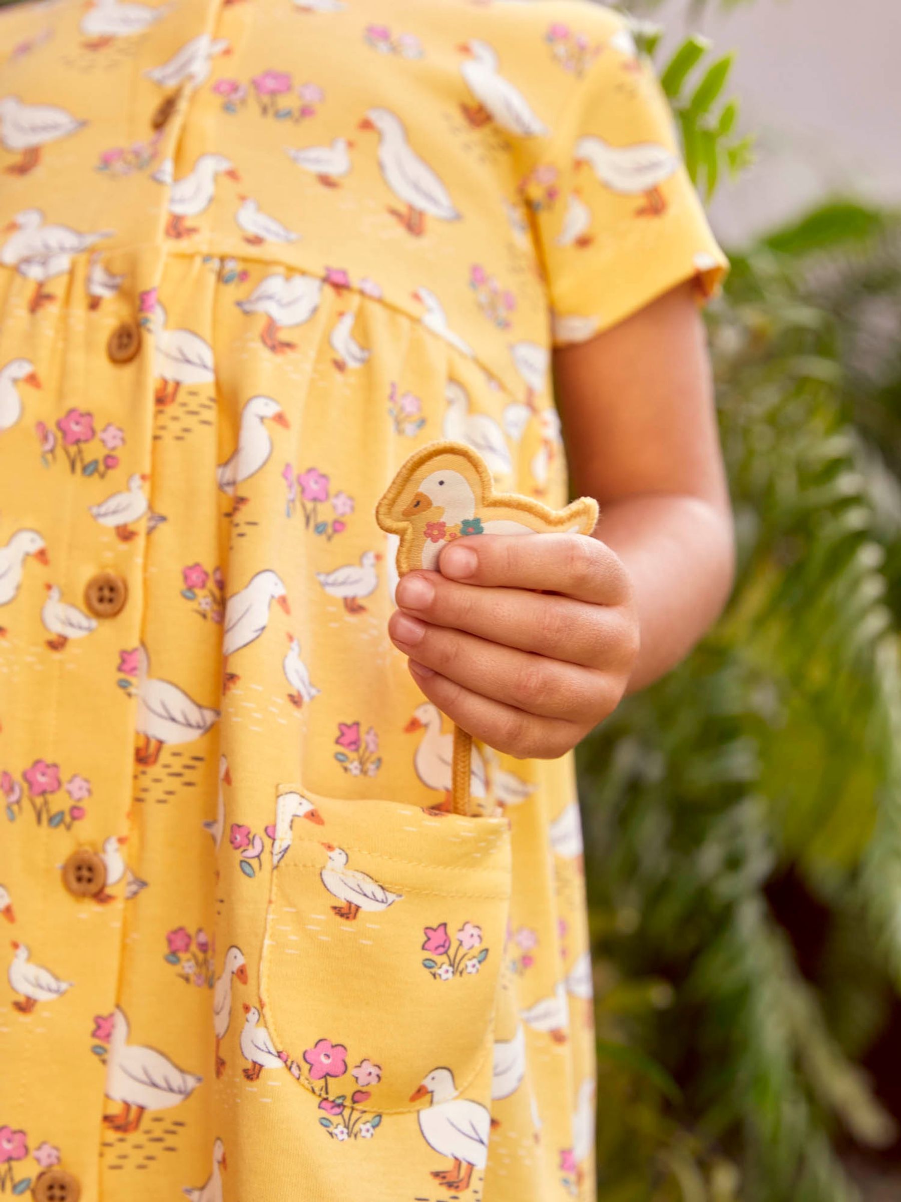 Yellow Duck Print With Pet In Pocket Button Through Dress - Image 2 of 5
