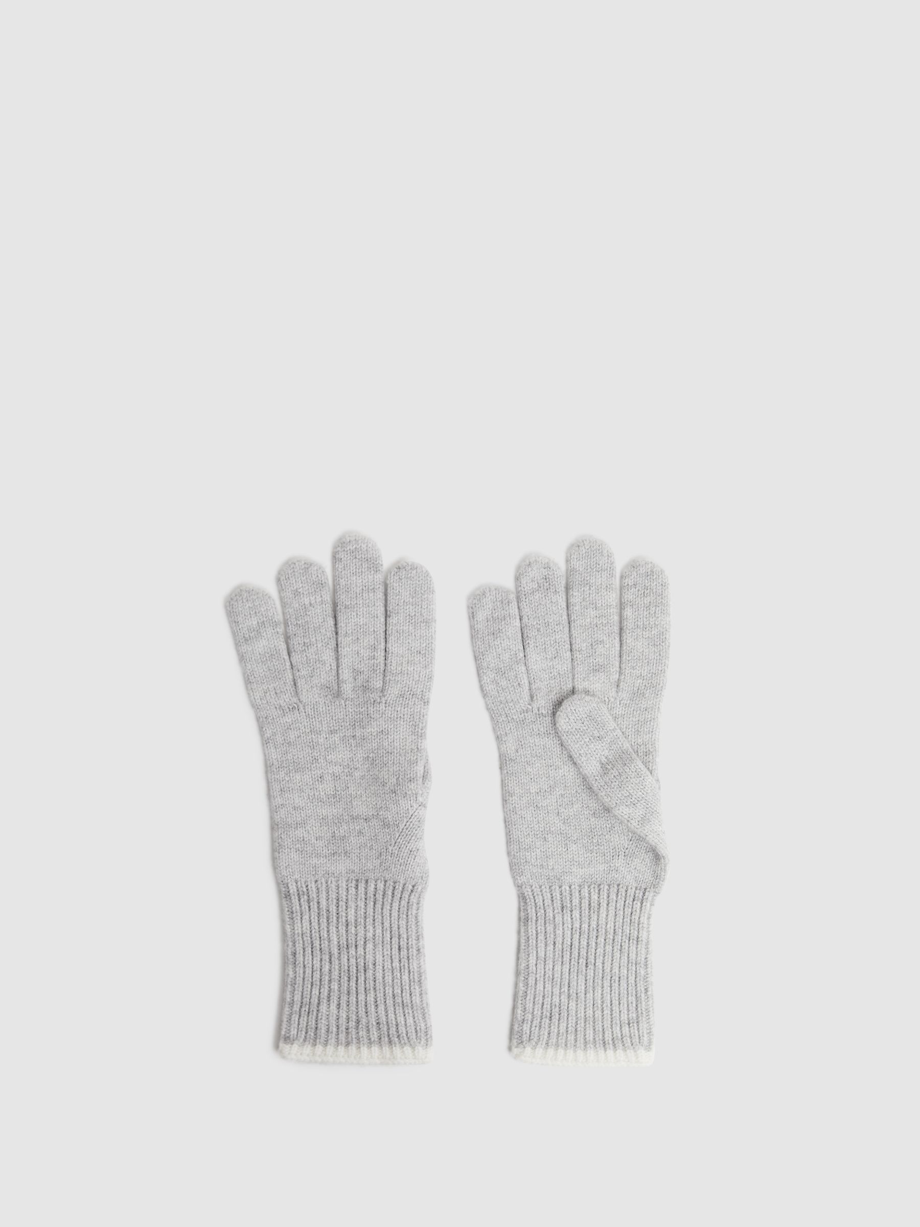 Wool Blend Contrast Trim Gloves in Grey/Ecru - Image 1 of 3