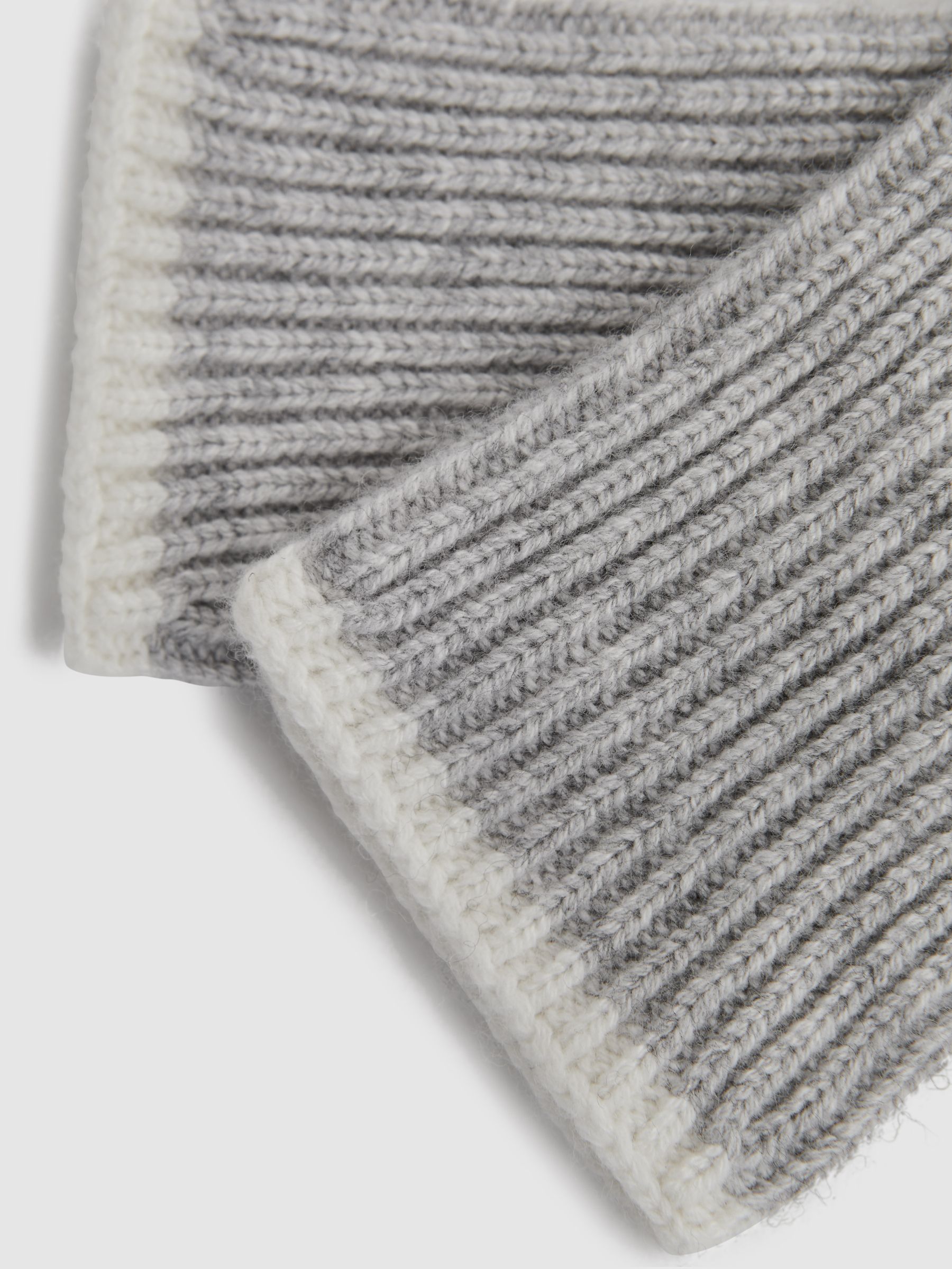 Wool Blend Contrast Trim Gloves in Grey/Ecru - Image 3 of 3