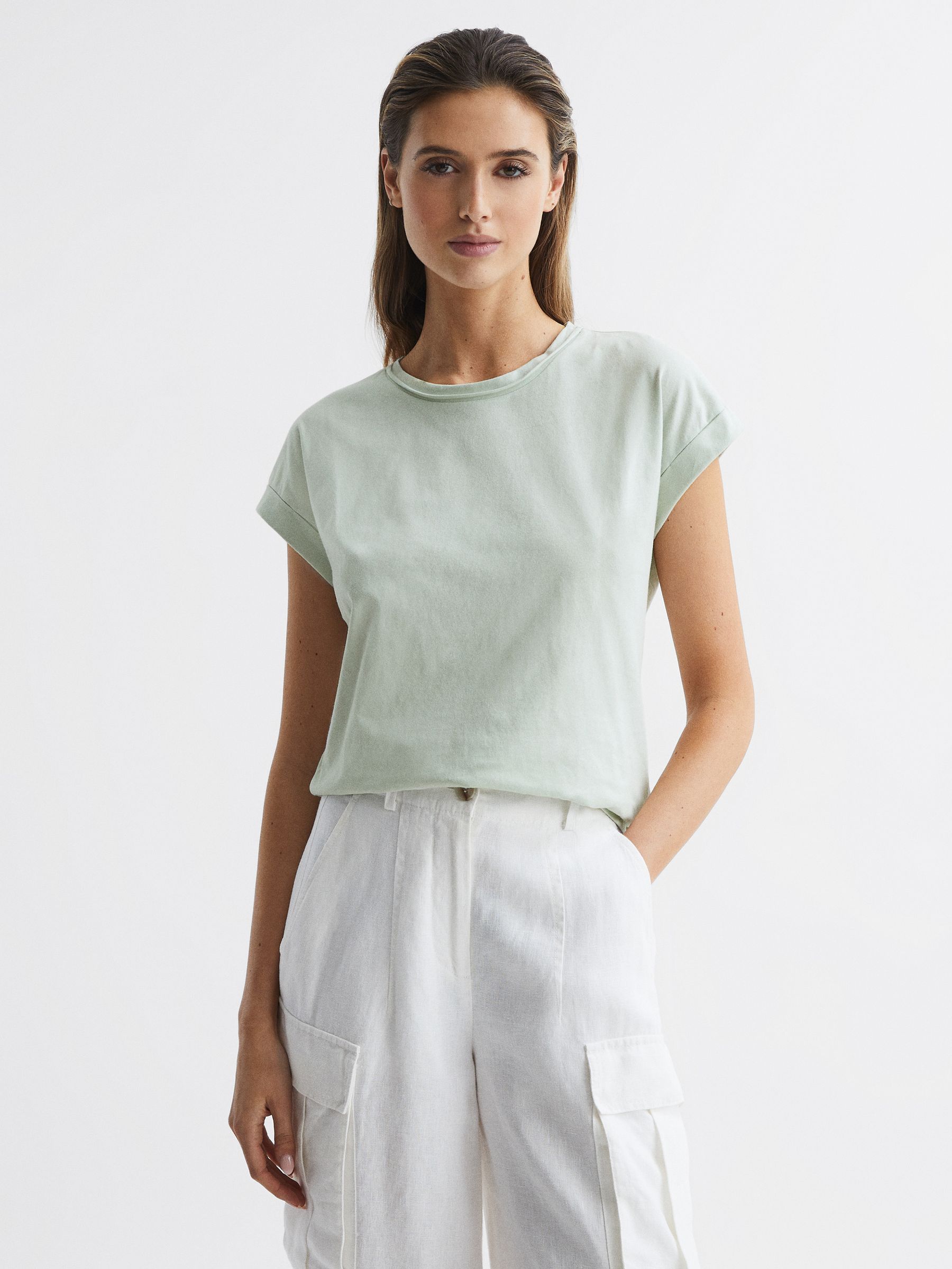 Cotton-Jersey Crew Neck T-Shirt in Mint - Image 6 of 7
