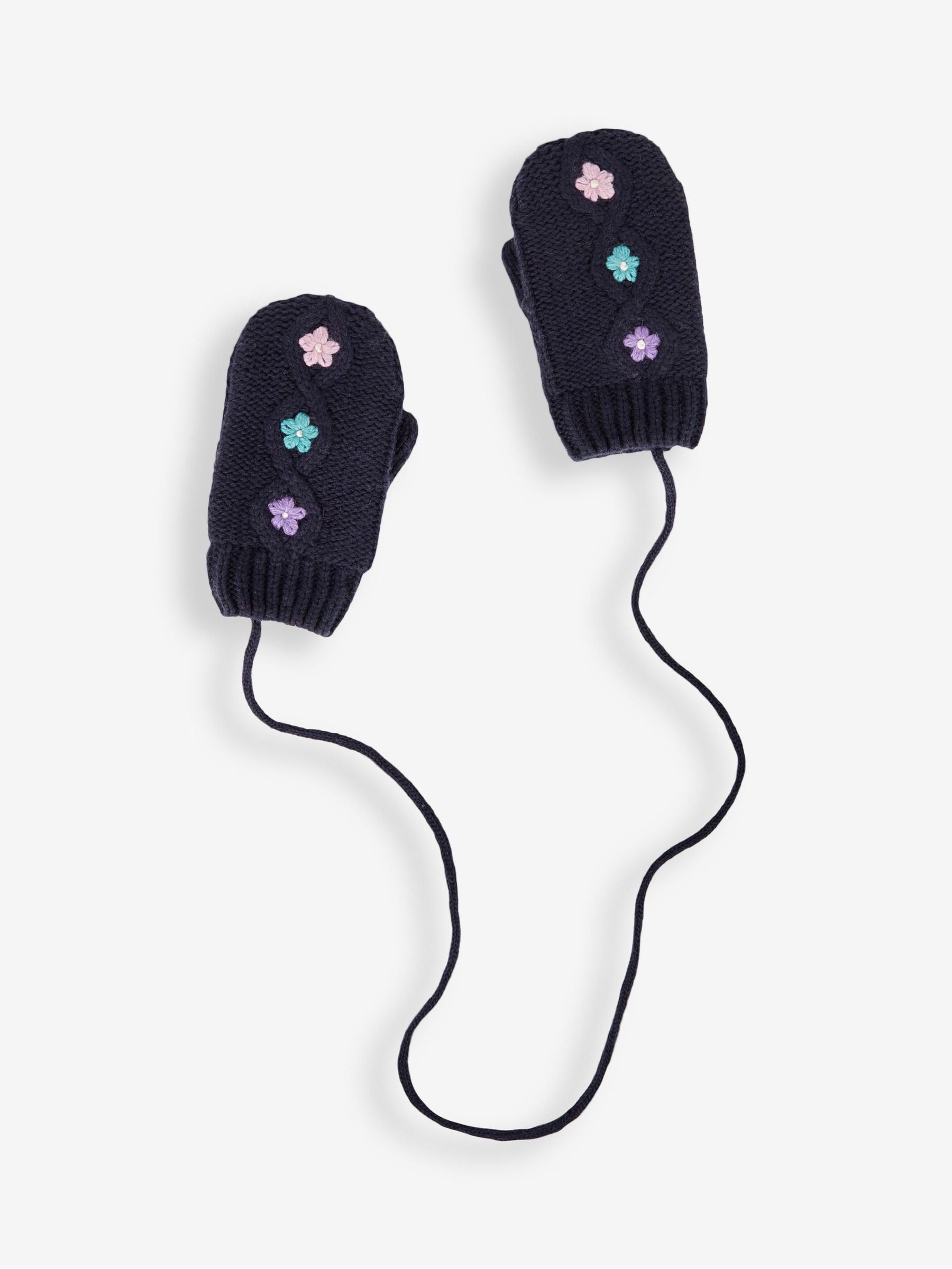 Navy Floral Embroidered Cable Mittens - Image 1 of 6
