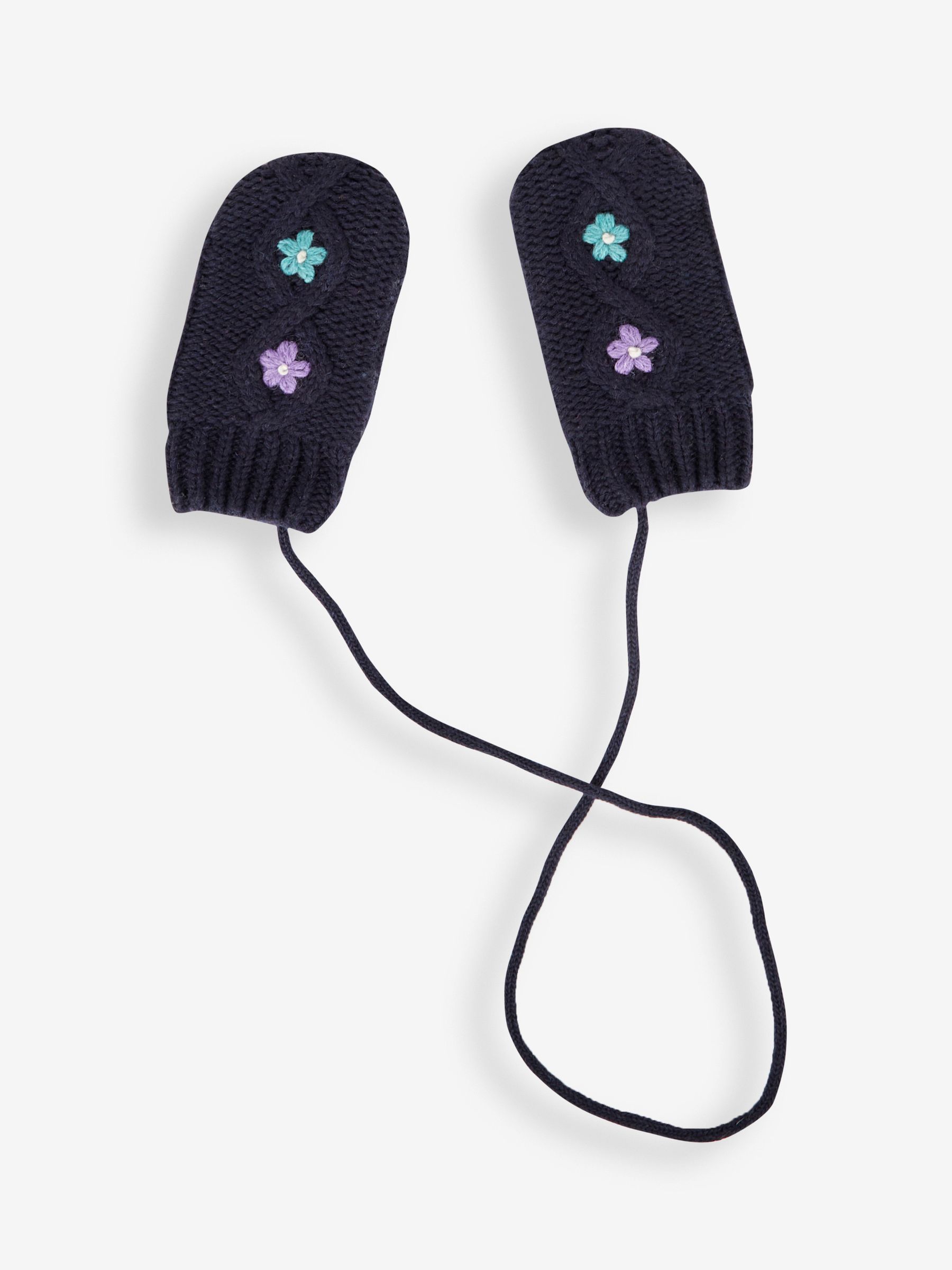 Navy Floral Embroidered Cable Mittens - Image 2 of 6