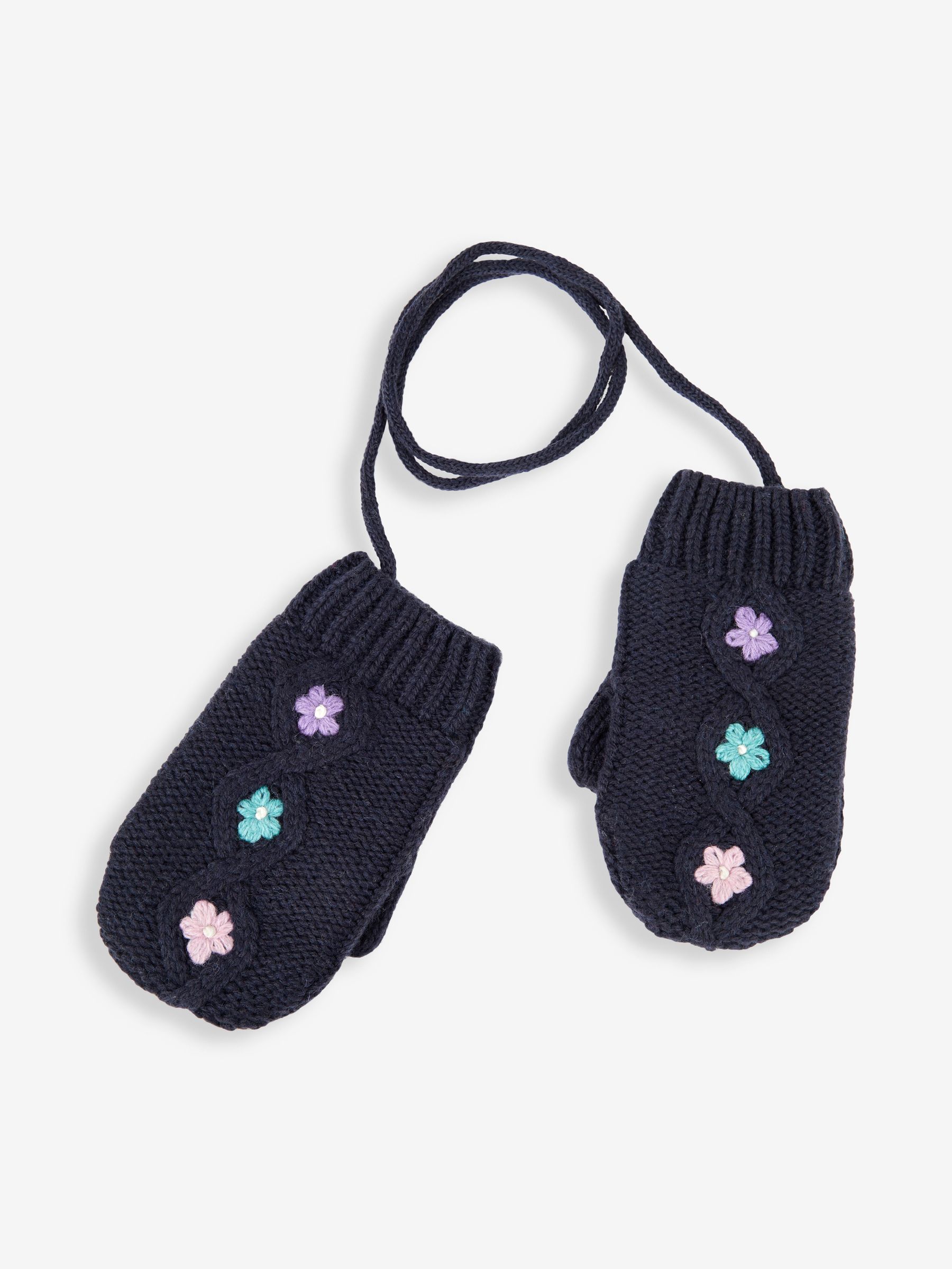 Navy Floral Embroidered Cable Mittens - Image 3 of 6
