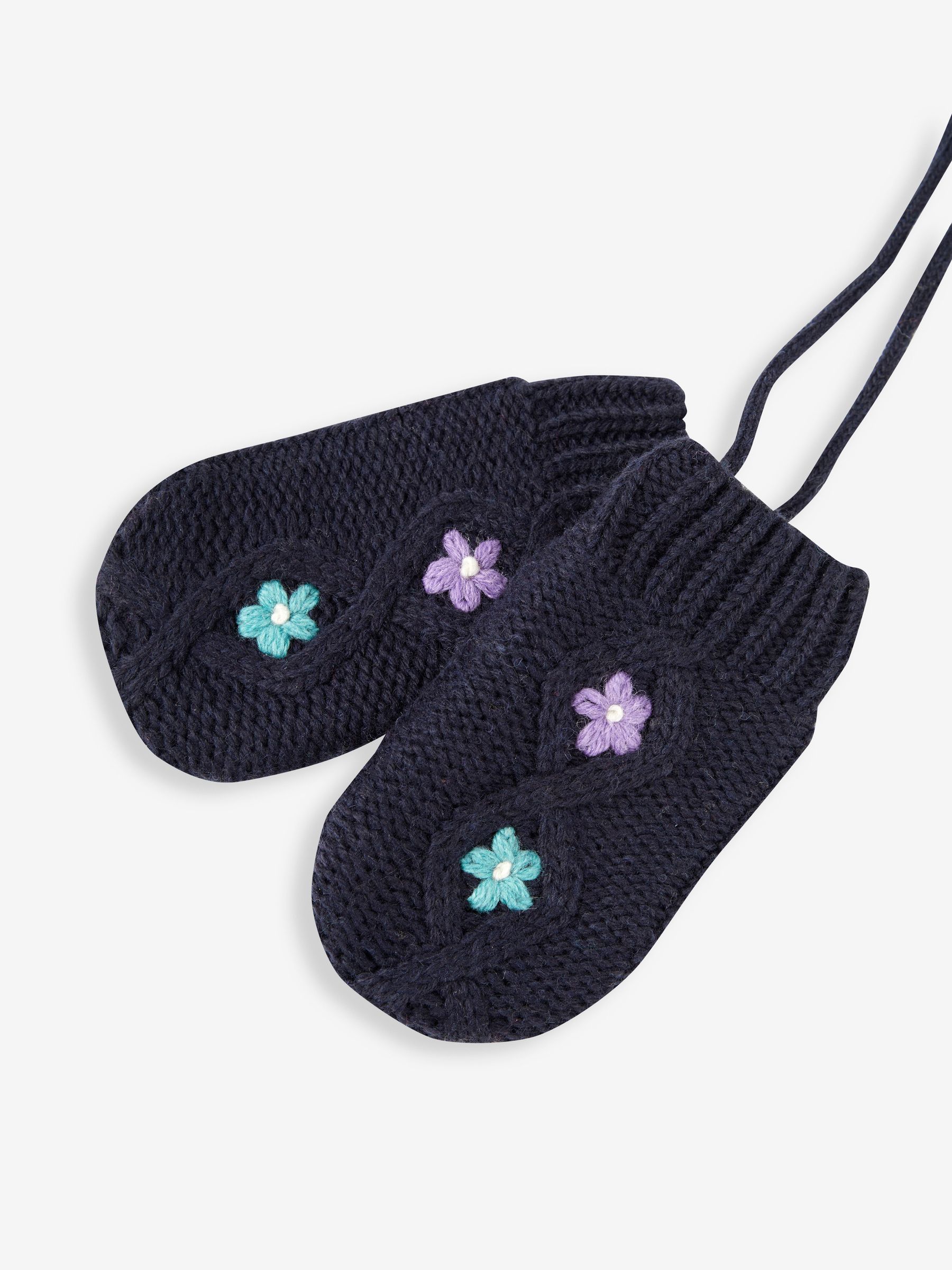 Navy Floral Embroidered Cable Mittens - Image 5 of 6