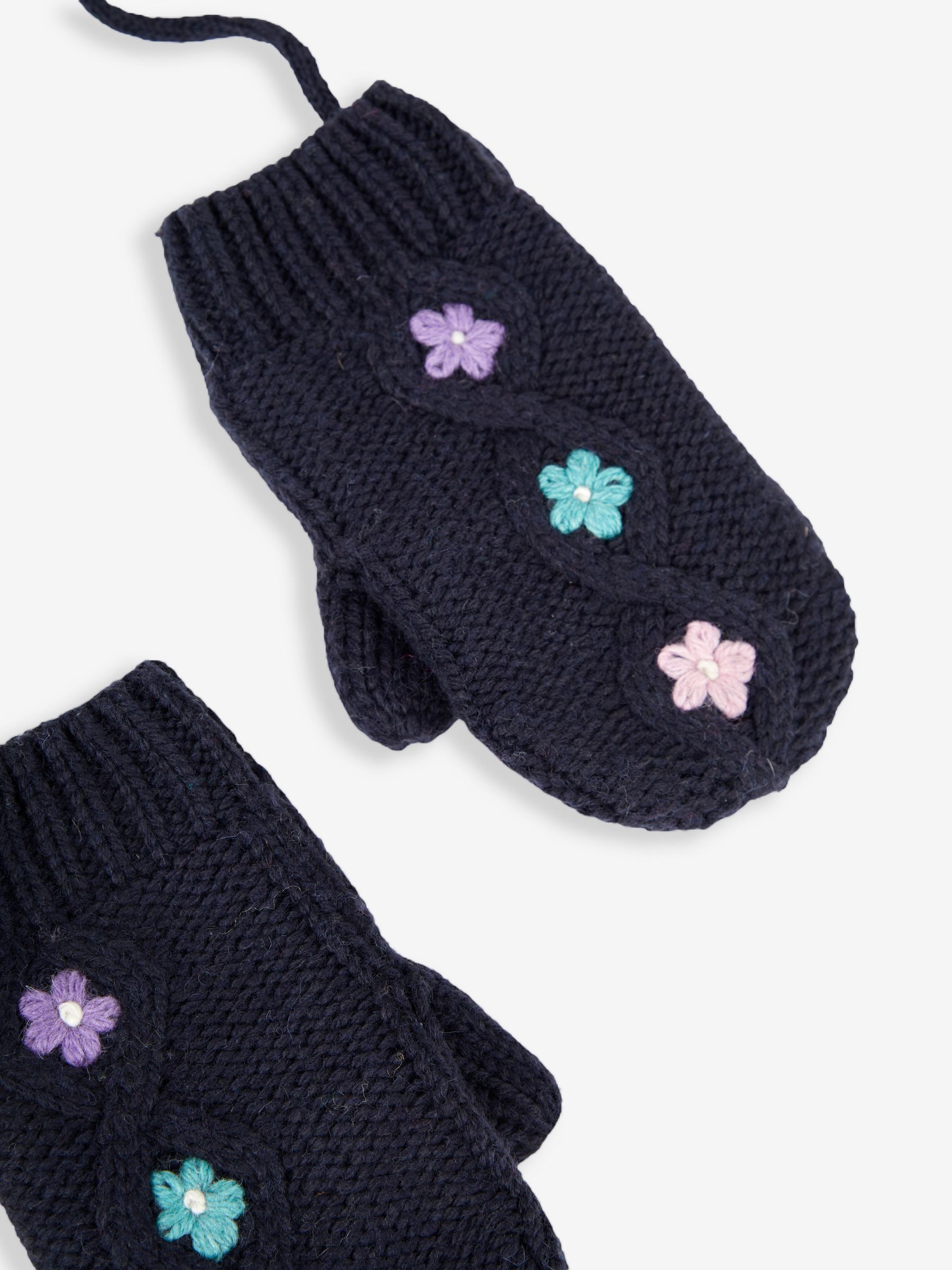 Navy Floral Embroidered Cable Mittens - Image 6 of 6