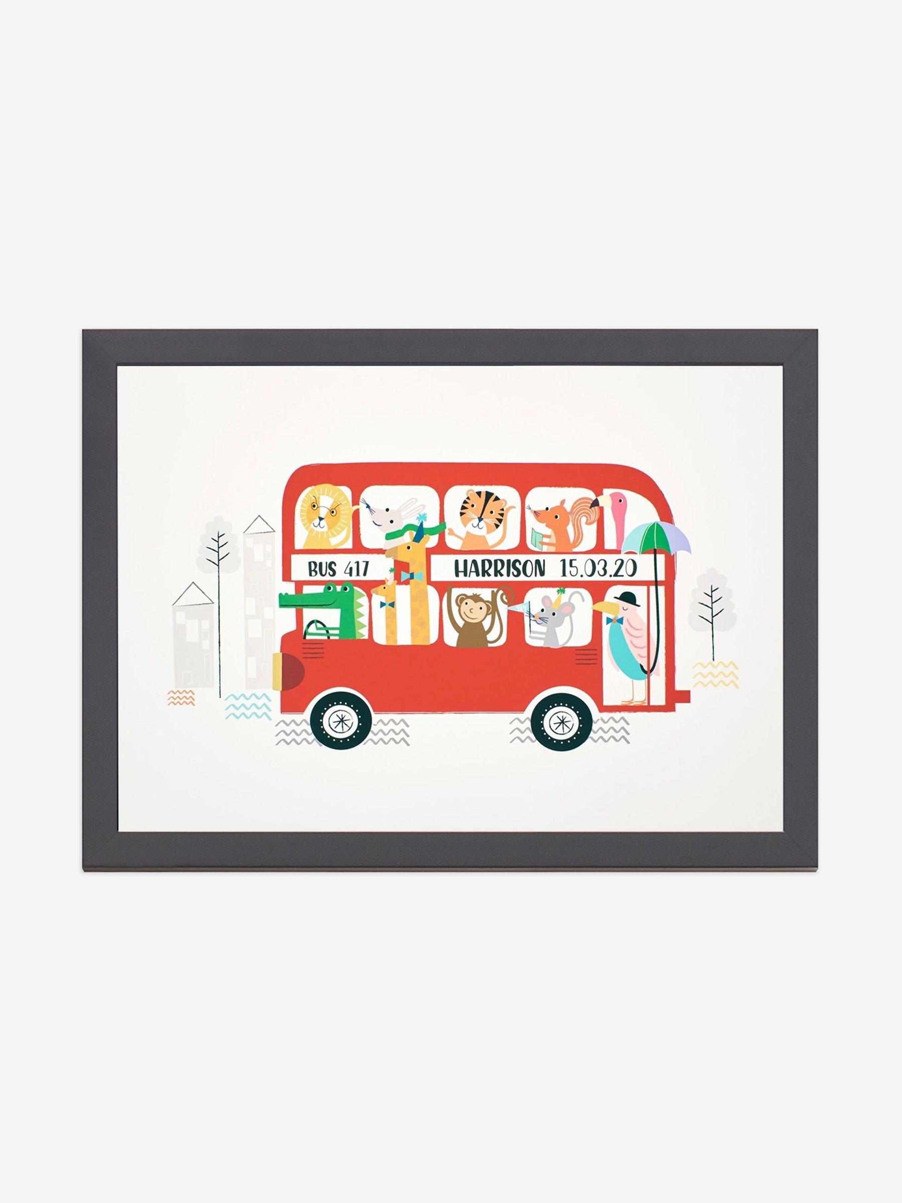 Black Personalised & Framed Bus Print - Image 1 of 1