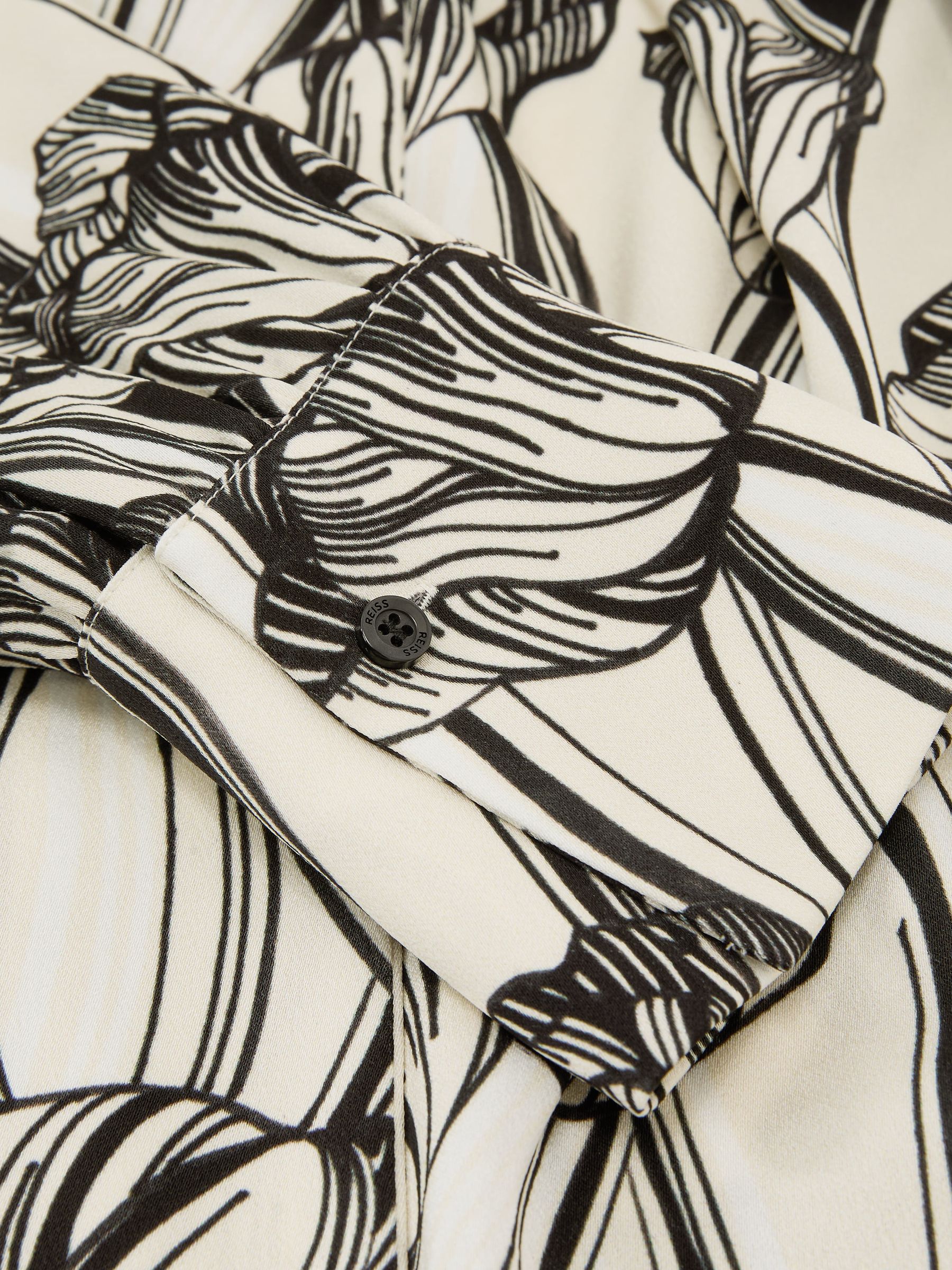 Floral-Print Tie-Neck Swing Mini Dress in Black/Ivory - Image 7 of 7