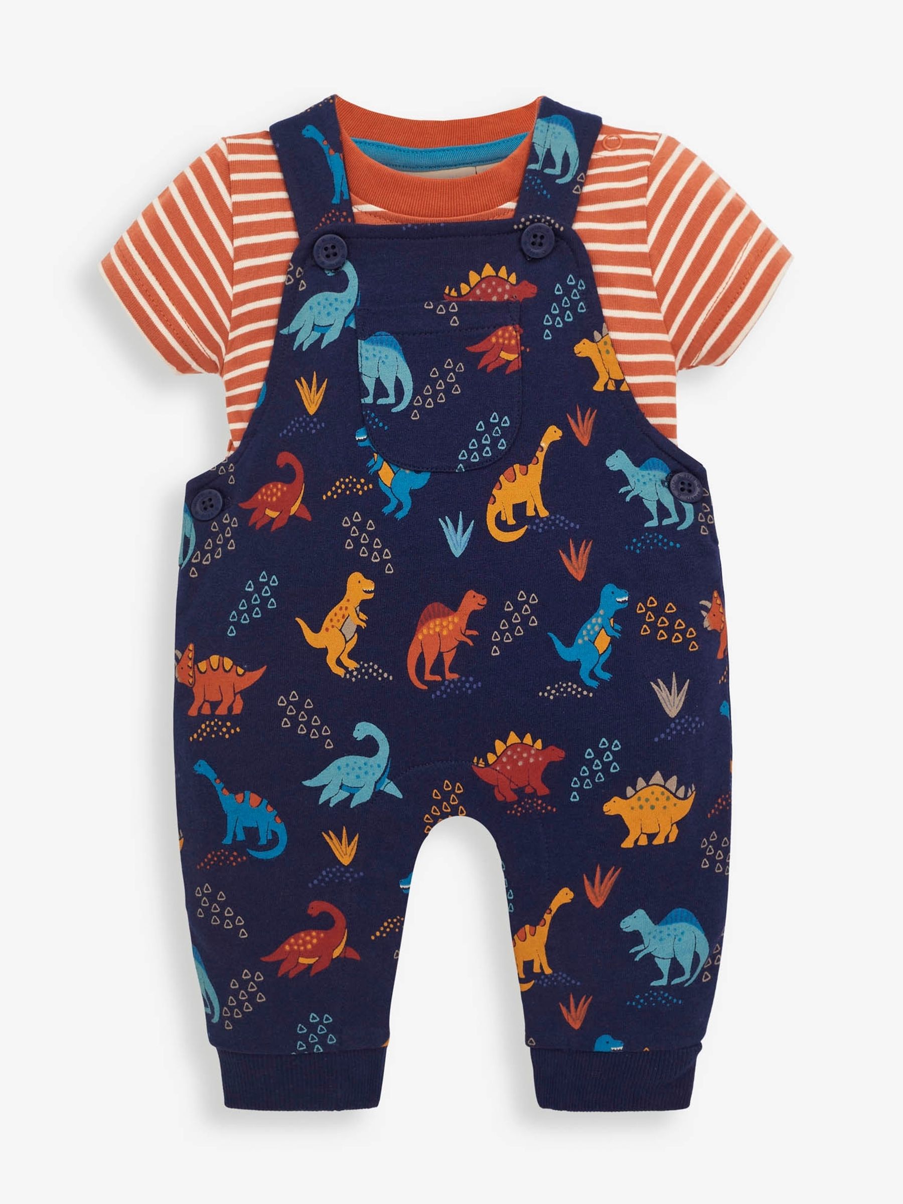 Navy 2-Piece Navy Dinosaur Print Baby Dungarees Set - Image 1 of 3