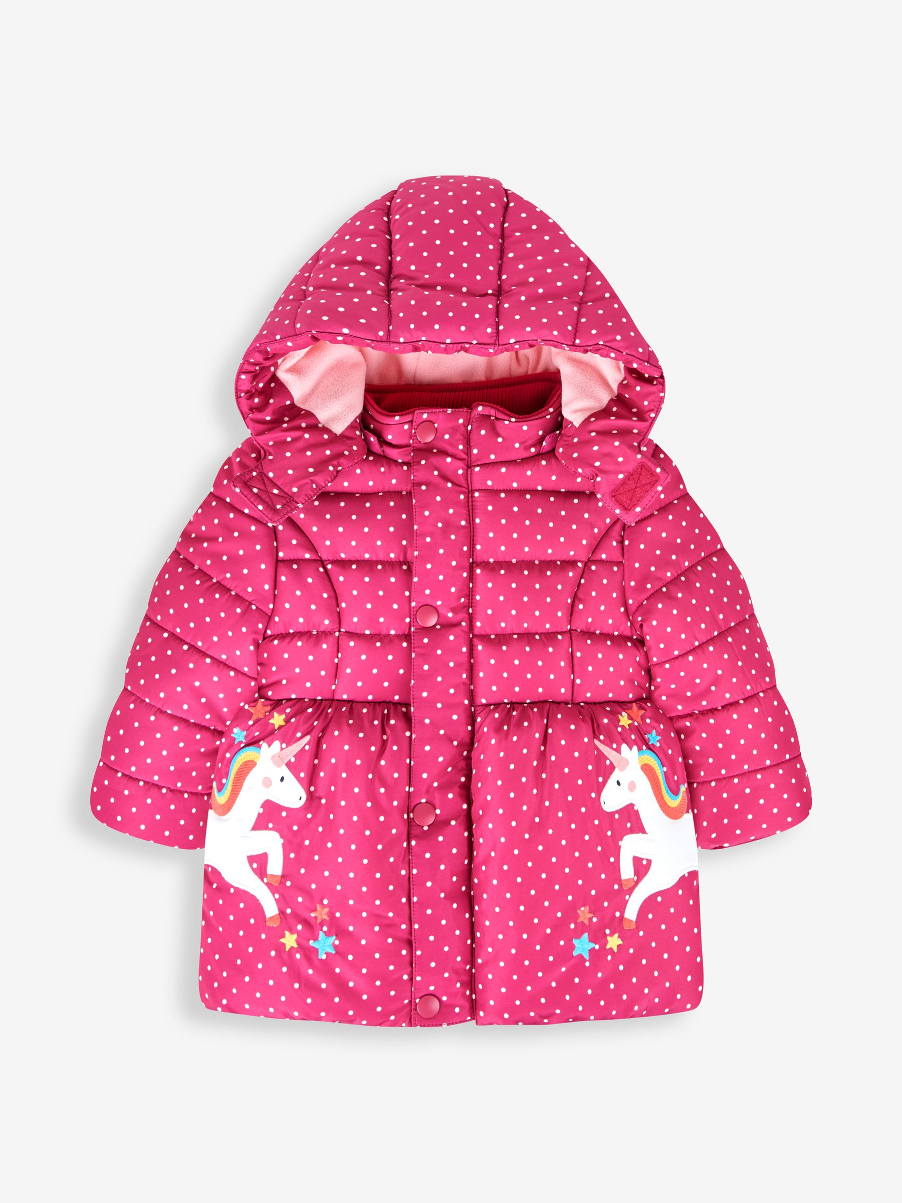 Raspberry Unicorn Print Puffer Jacket JoJo Maman Bébé