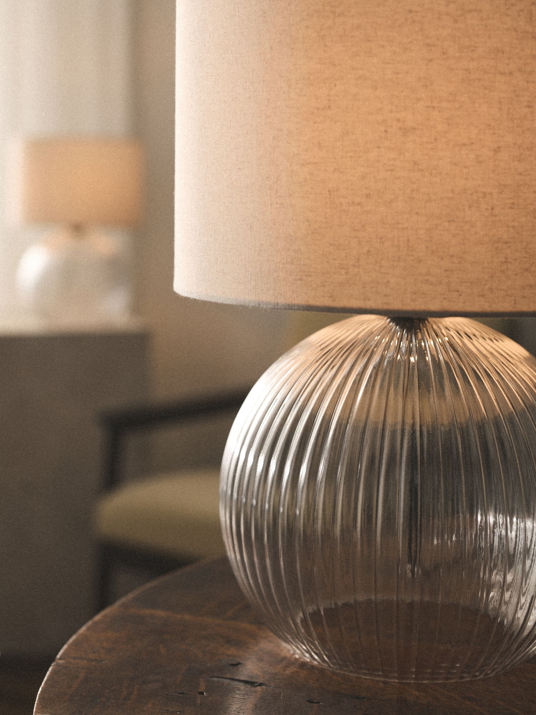 The Set 2 Pack Black Ribbed Glass Round Table Lamps - Image 2 of 5