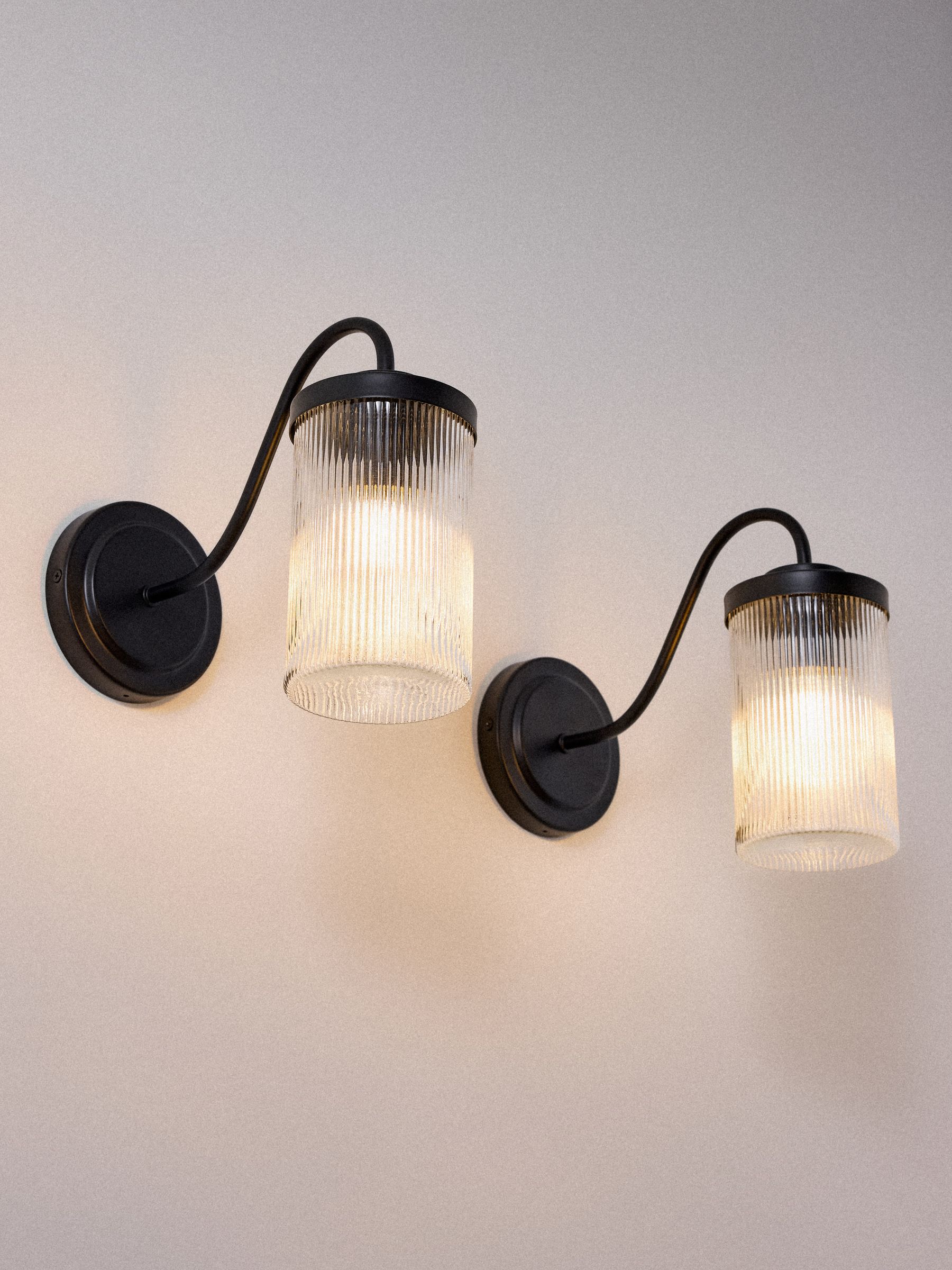 The Set 2 Pack Black Ribbed Glass Outdoor Wall Lights - Image 3 of 6