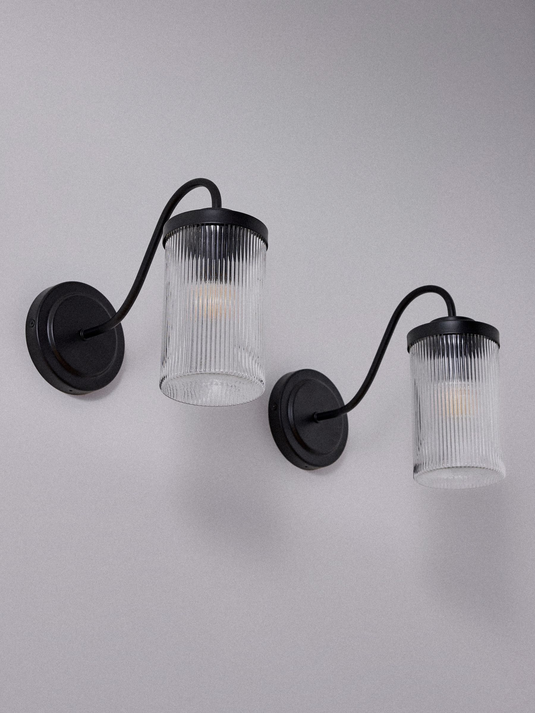 The Set 2 Pack Black Ribbed Glass Outdoor Wall Lights - Image 4 of 6