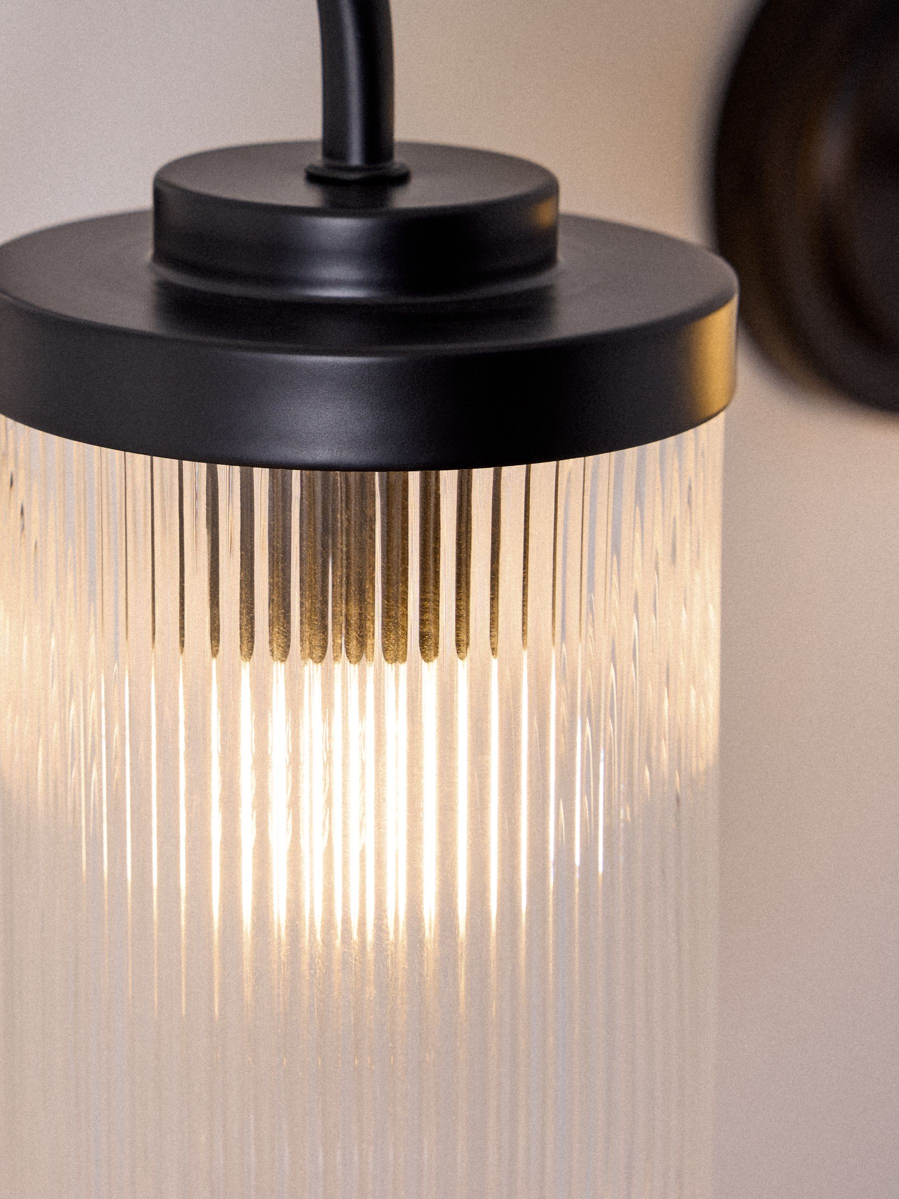 The Set 2 Pack Black Ribbed Glass Outdoor Wall Lights - Image 5 of 6
