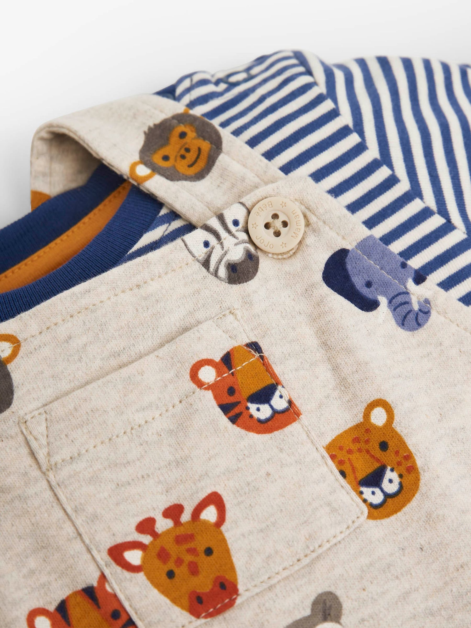 Natural 2-Piece Natural Safari Heads Print Baby Short Dungarees Set - Image 2 of 2