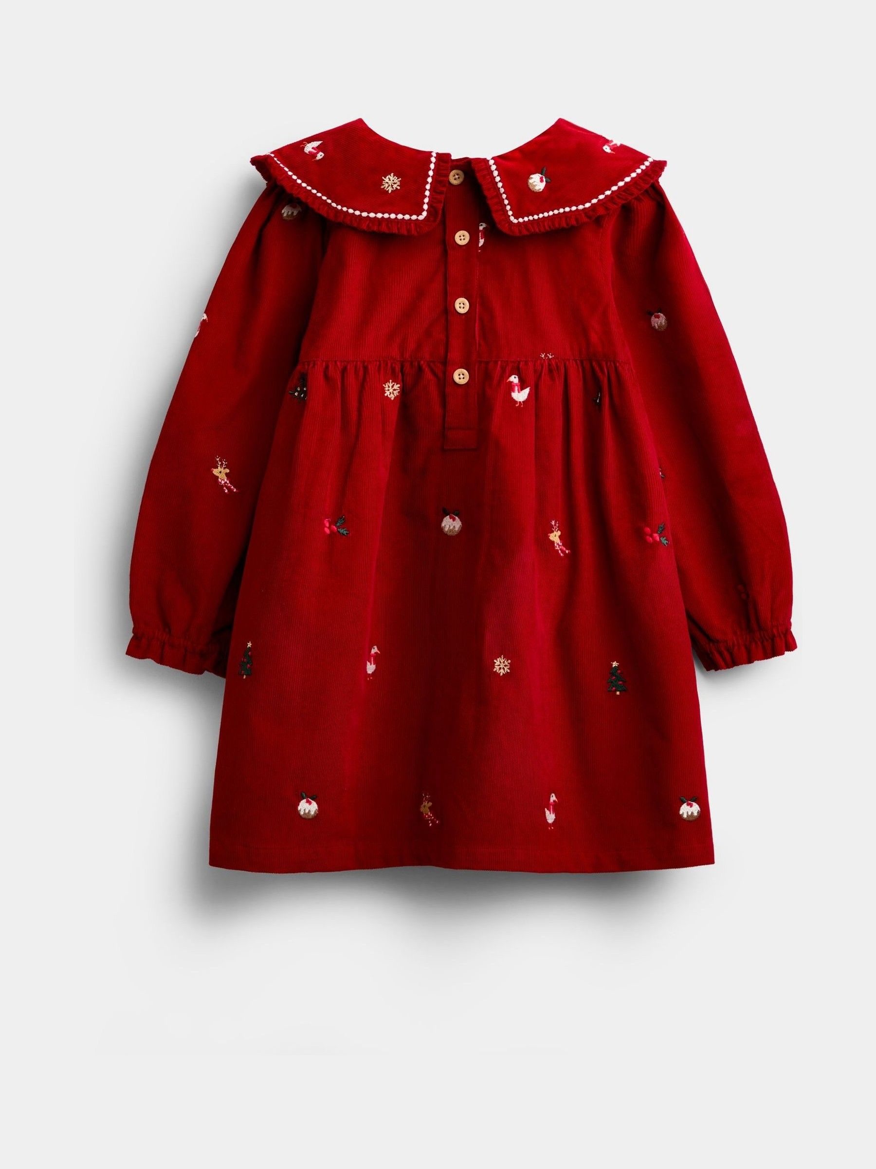 Red Christmas Embroidered Cord Dress - Image 2 of 4