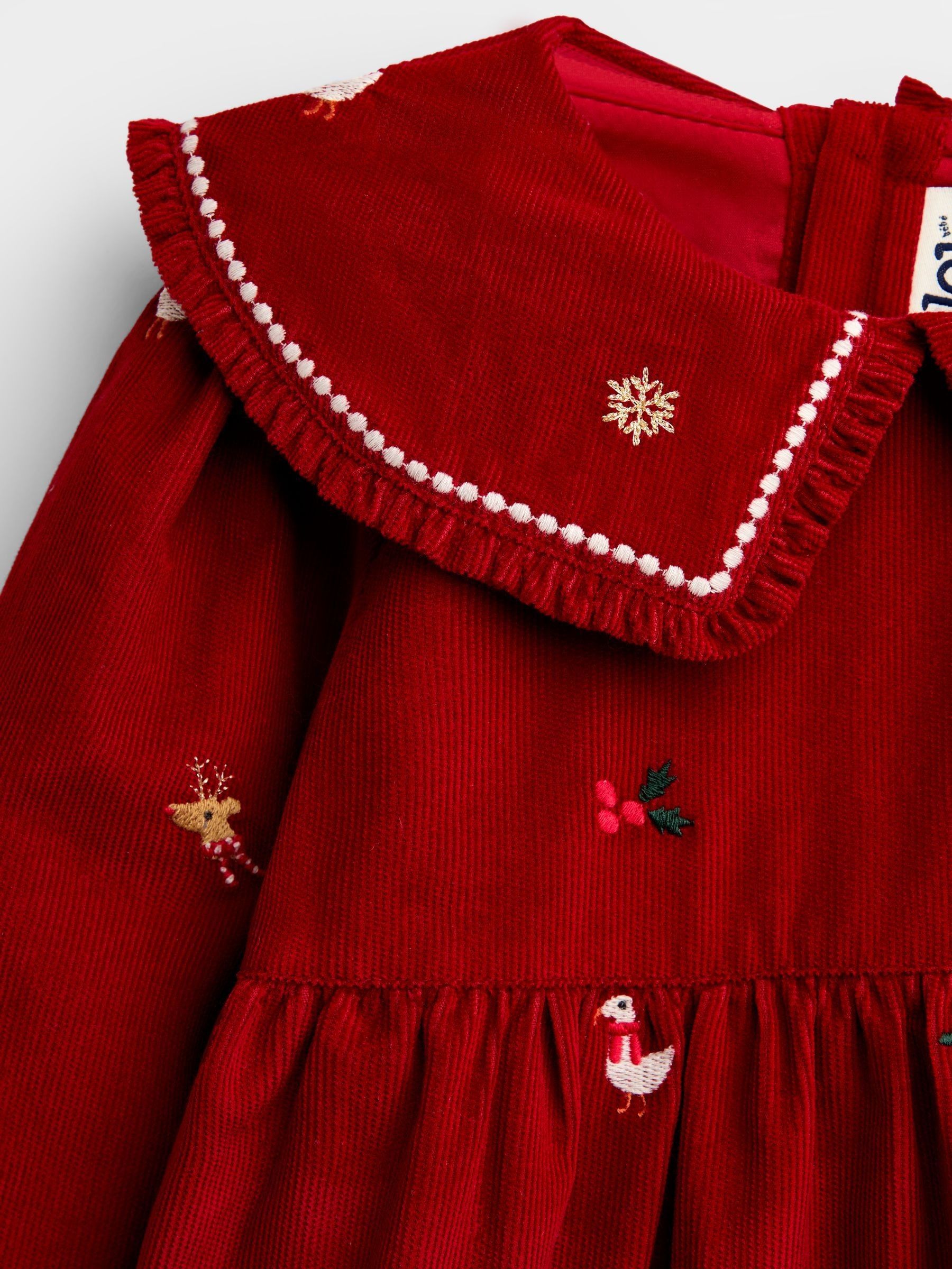 Red Christmas Embroidered Cord Dress - Image 3 of 4