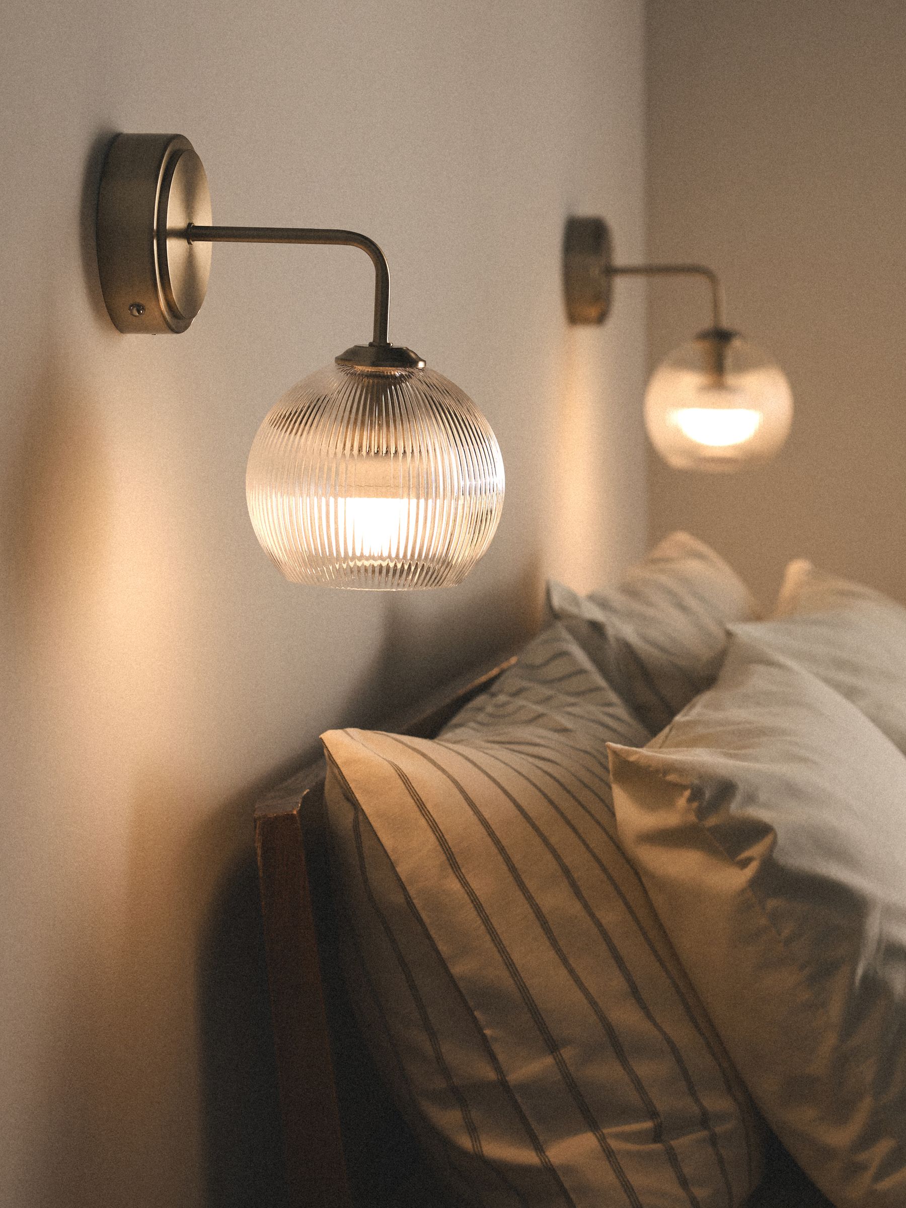 The Set 2 Pack Brass Rechargeable Ribbed Glass Round Wall Lights - Image 1 of 6