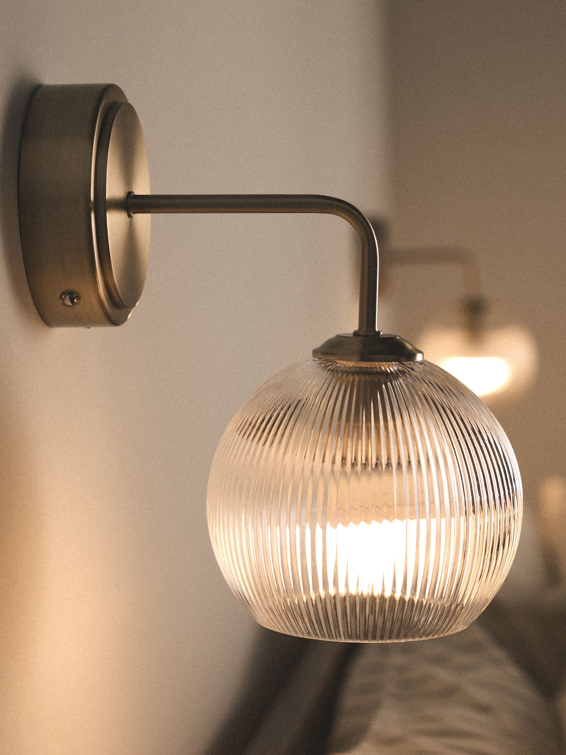 The Set 2 Pack Brass Rechargeable Ribbed Glass Round Wall Lights - Image 2 of 6 The Set 2 Pack Brass Rechargeable Ribbed Glass Round Wall Lights - Image 2 of 6