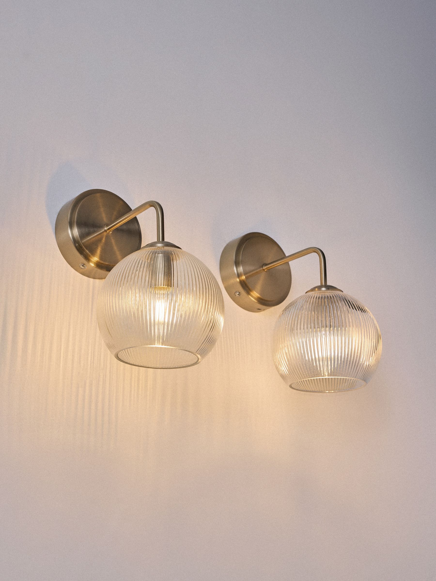 The Set 2 Pack Brass Rechargeable Ribbed Glass Round Wall Lights - Image 3 of 6