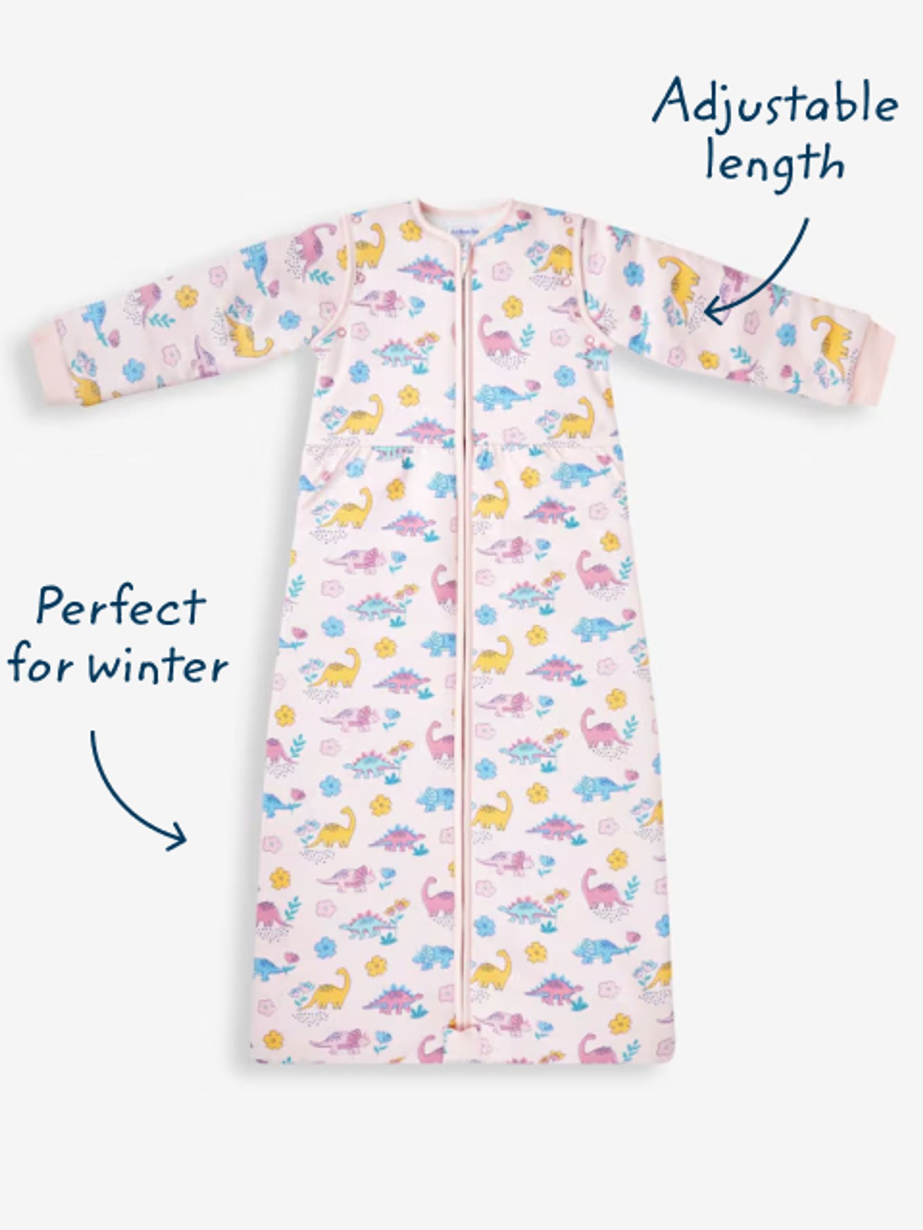 Pink Dino Print JoJo Maman Bébé Pink Dino 3.5 Tog Toddler Sleeping Bag - Image 4 of 5