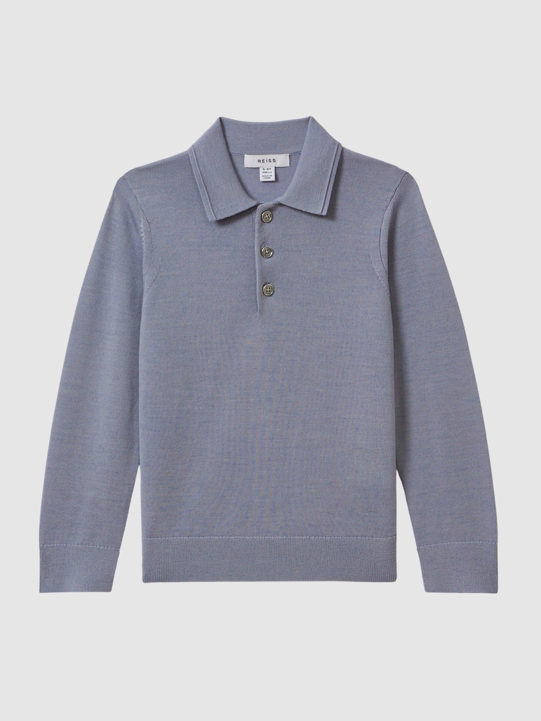 Junior Merino Wool Polo Shirt in Porcelain Blue - Image 2 of 6