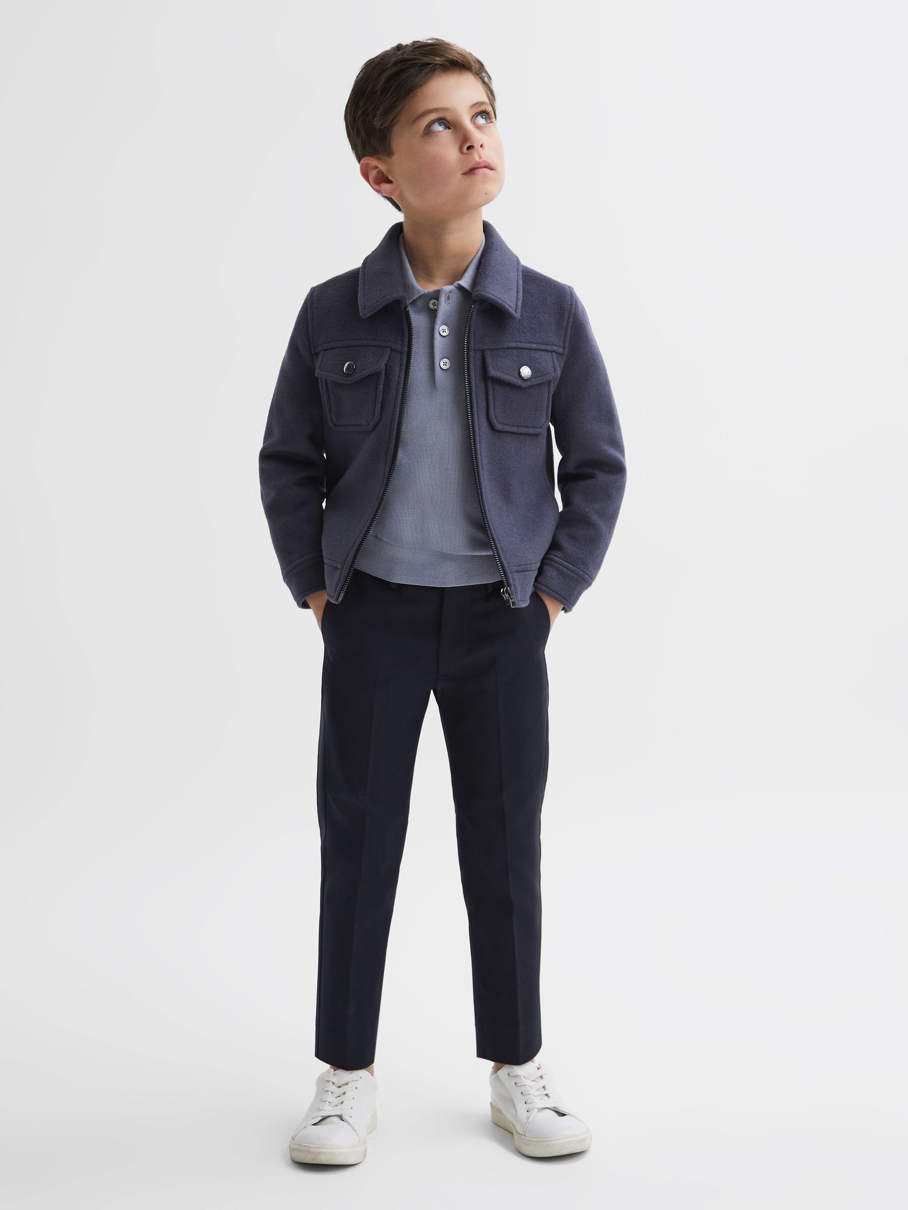 Junior Merino Wool Polo Shirt in Porcelain Blue - Image 3 of 6