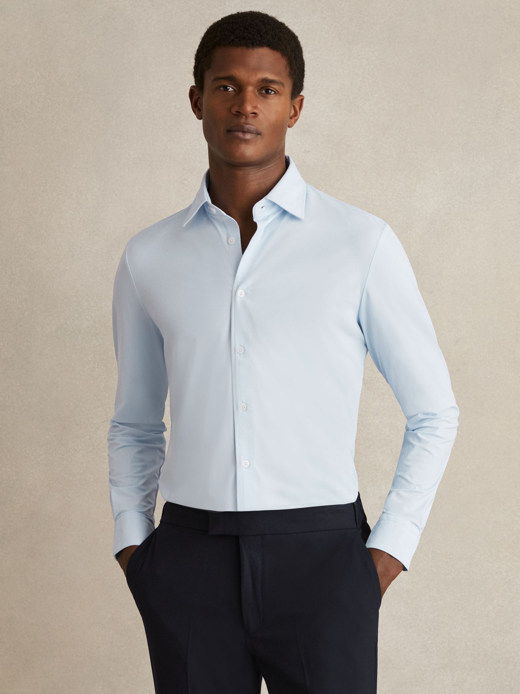 Regular Fit Travel Shirt in Soft Blue - Image 2 of 9