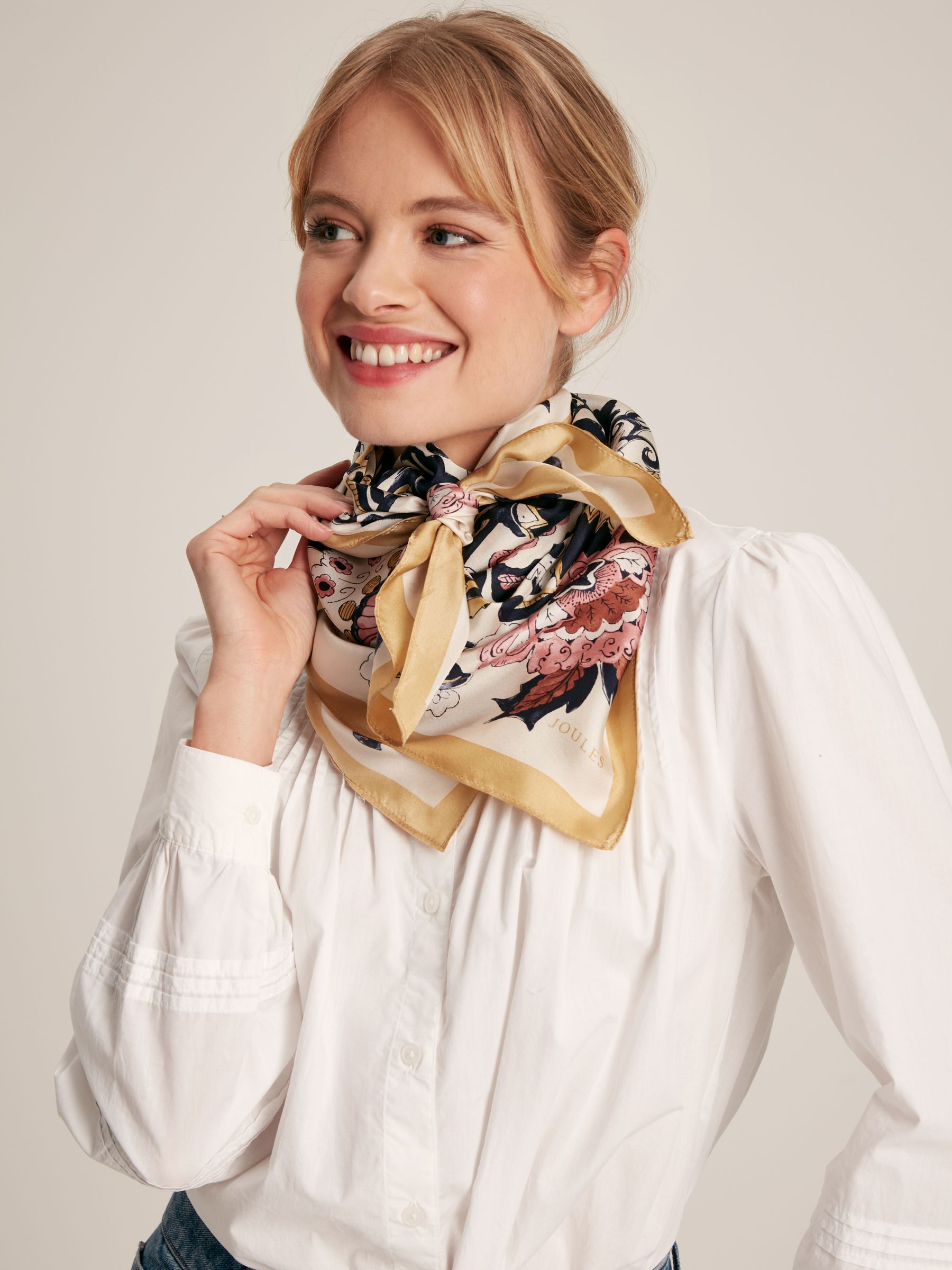 Bloomfield Neutral/Blush Floral Square Silk Scarf - Image 2 of 8